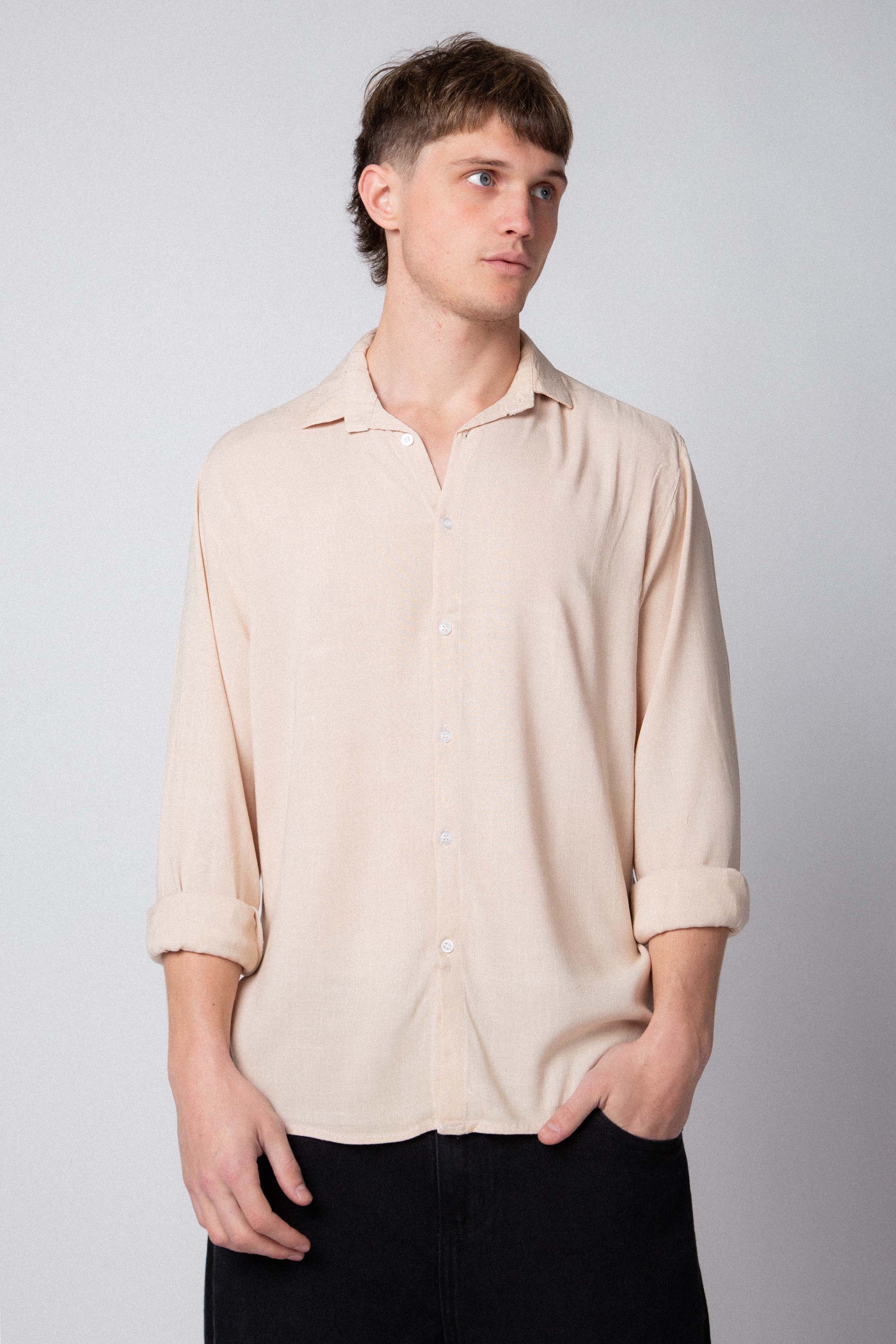 Camisa Manga Larga Lino Beige