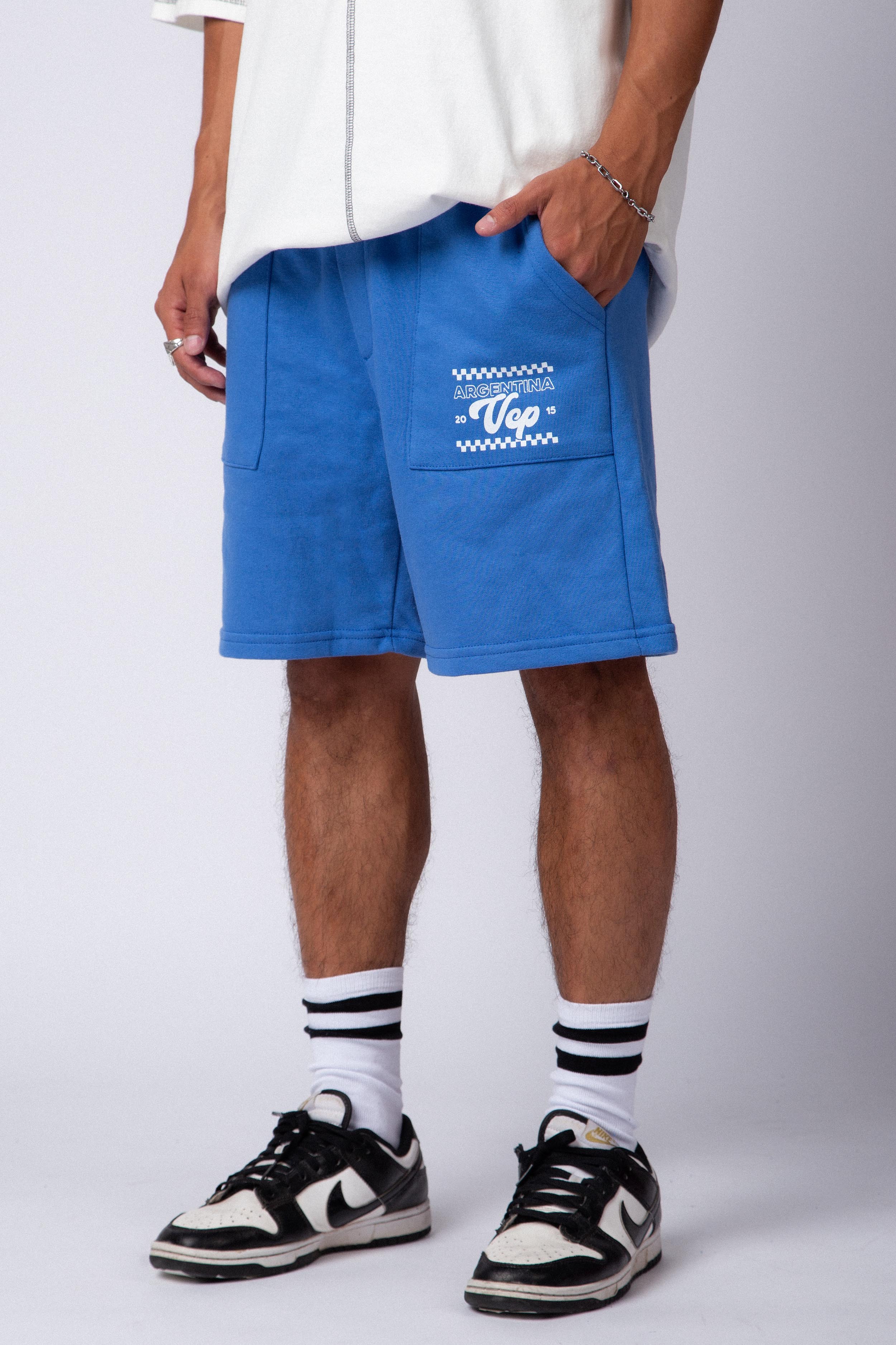 Bermuda Algodon Maria Cuadros Azul