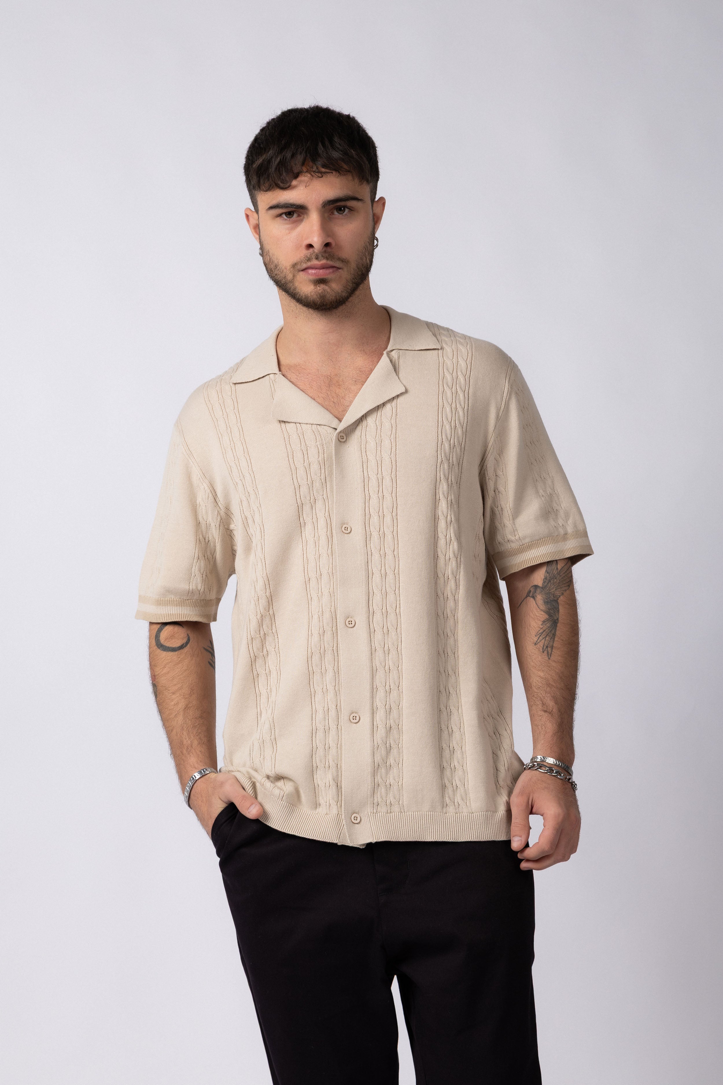 Camisa Manga Corta Tejida Mist Beige