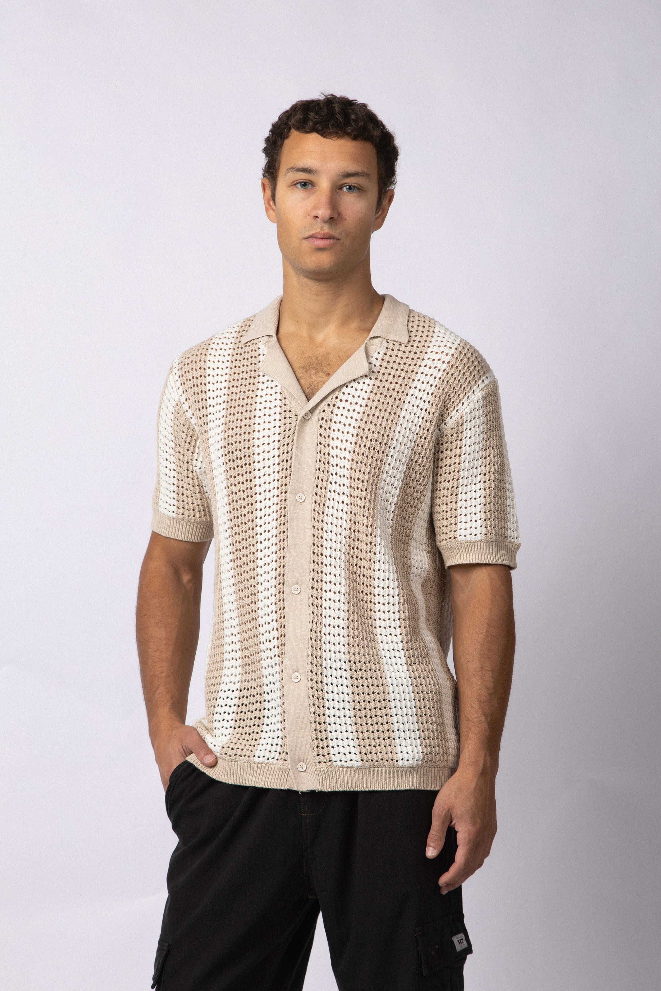 Camisa Manga Corta Tejida Marble Beige