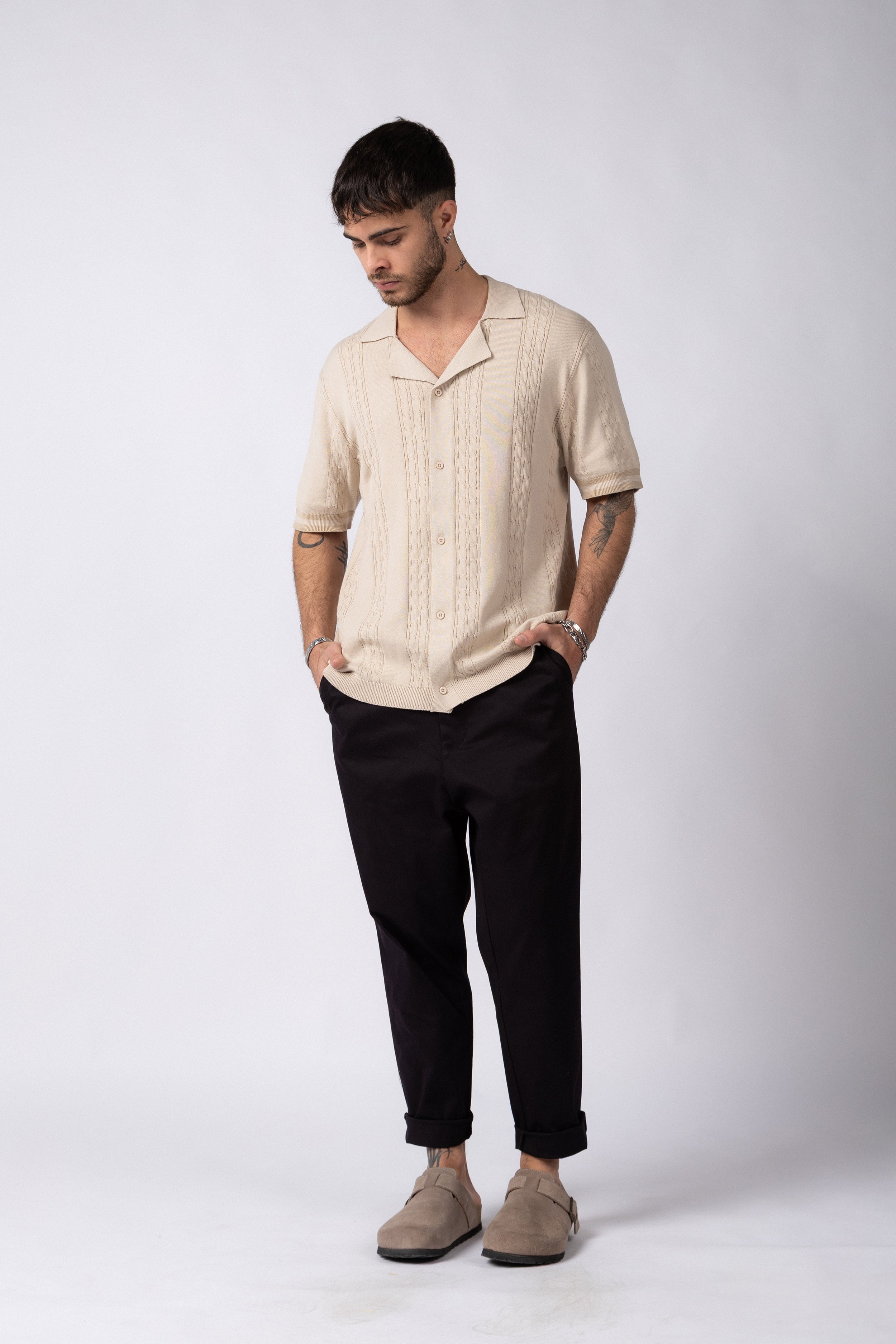Camisa Manga Corta Tejida Mist Beige