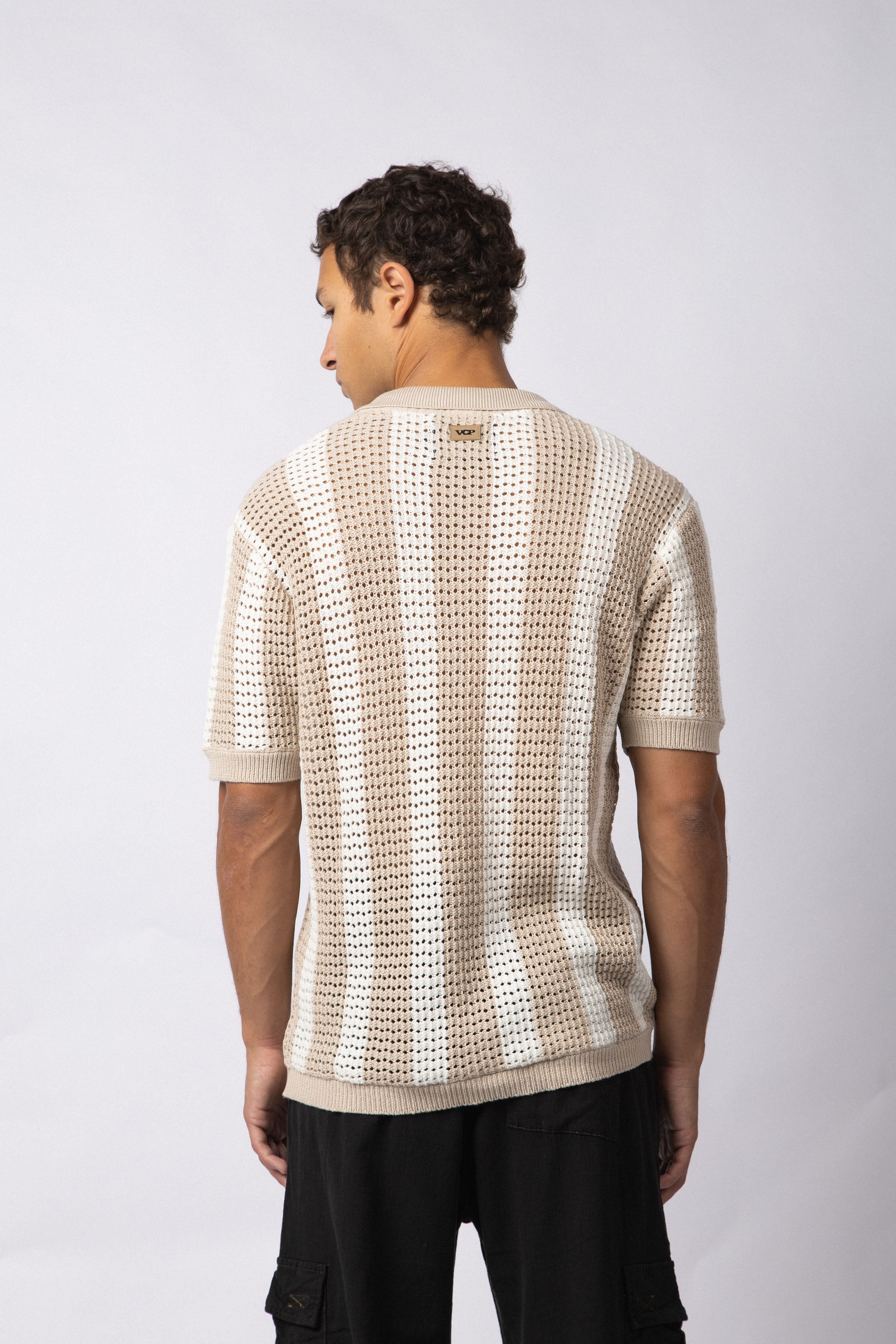 Camisa Manga Corta Tejida Marble Beige