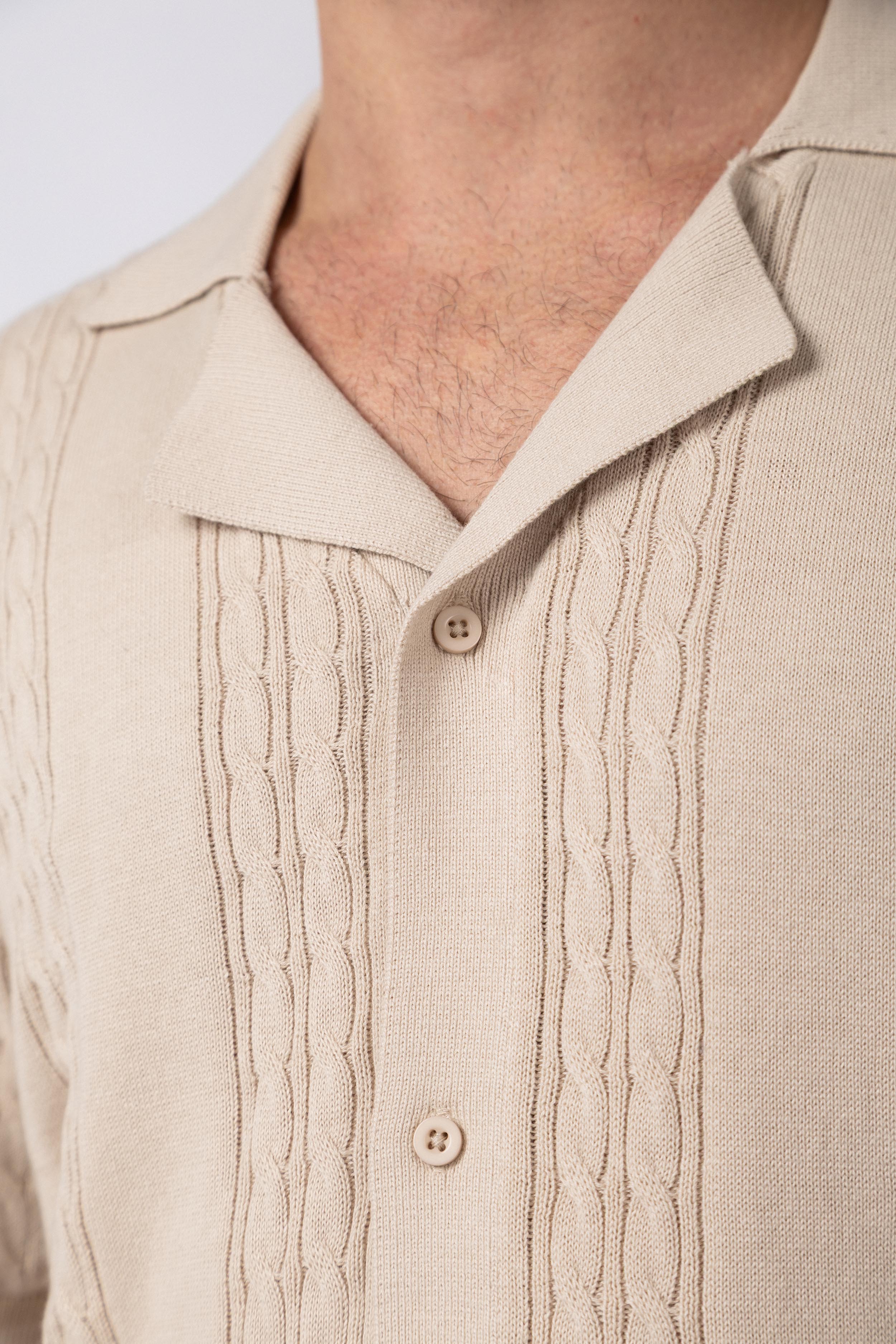 Camisa Manga Corta Tejida Mist Beige