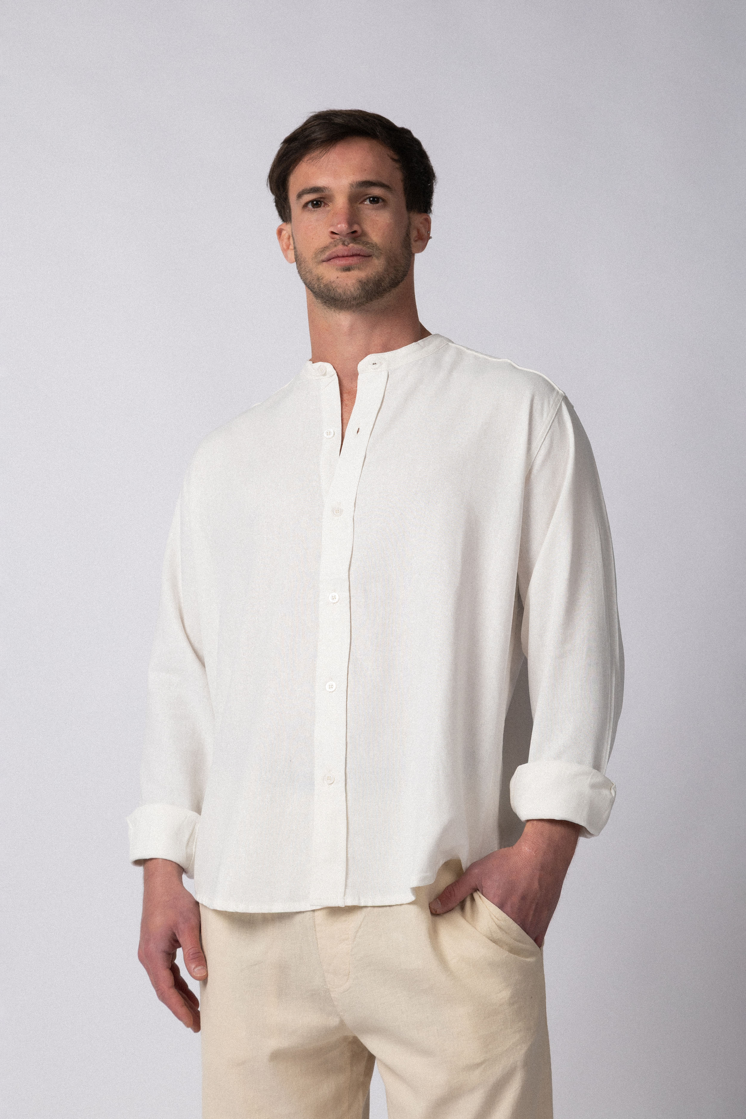 Camisa Manga Larga Mao Lino Deko Blanca