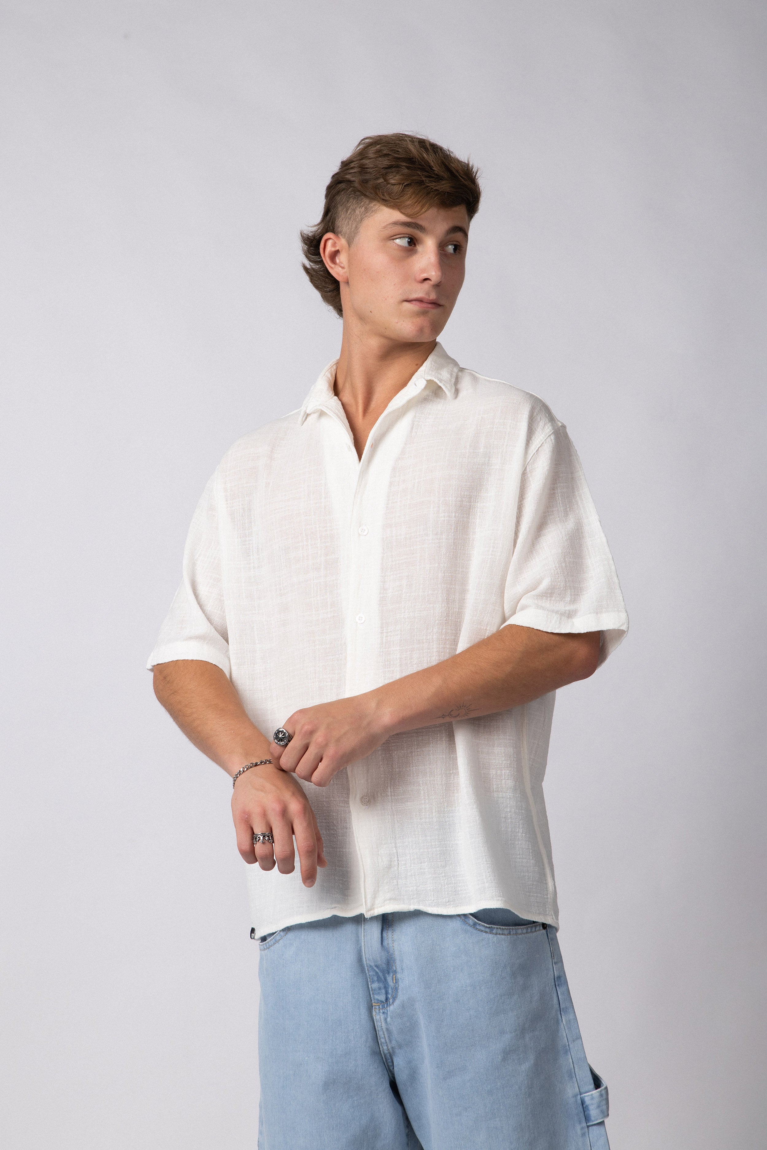 Camisa Manga Corta Lino Kara Blanca