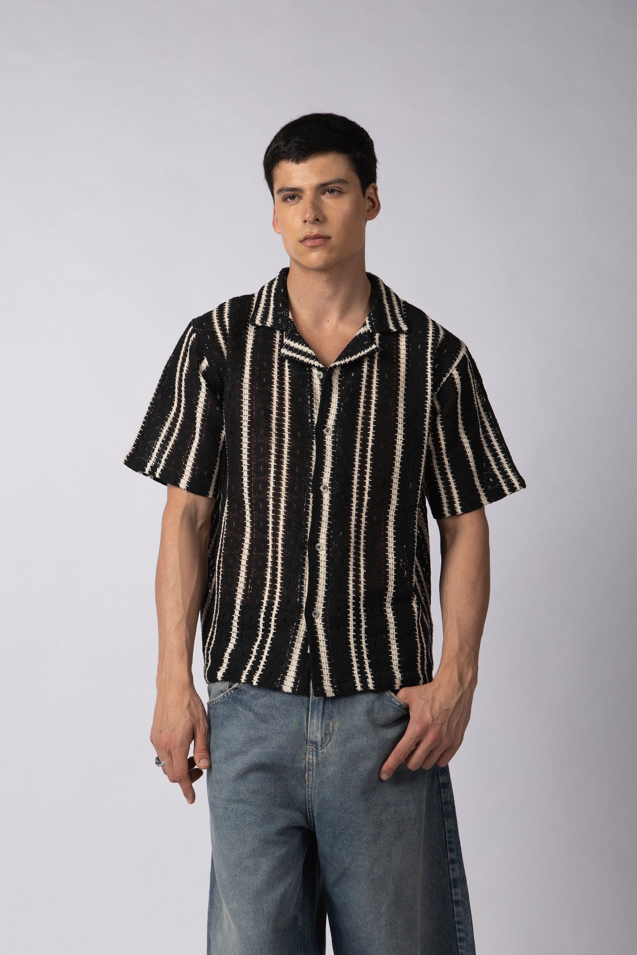 Camisa Manga Corta Crochet Steam Negra