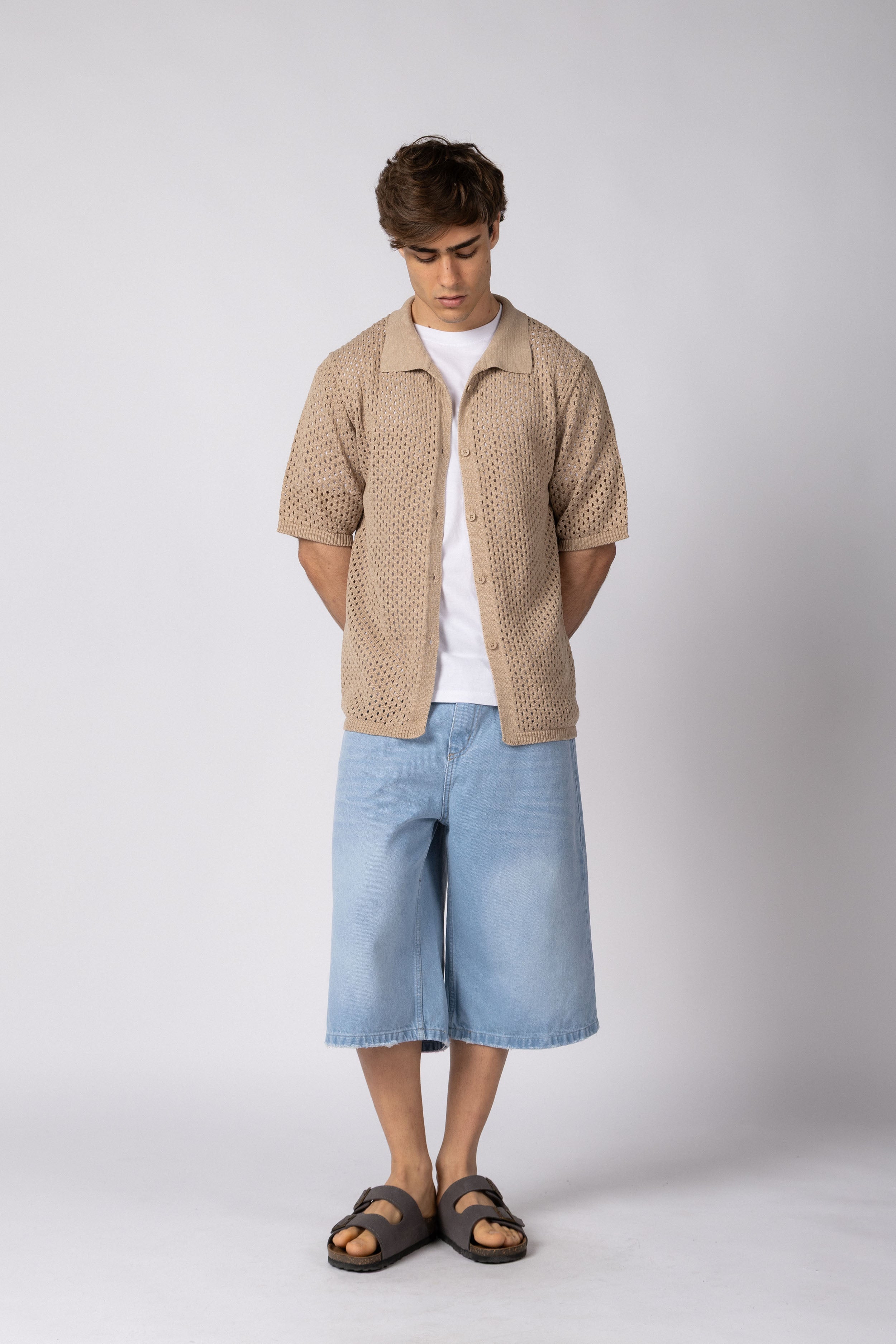 Camisa Manga Corta Tejida Lumen Beige