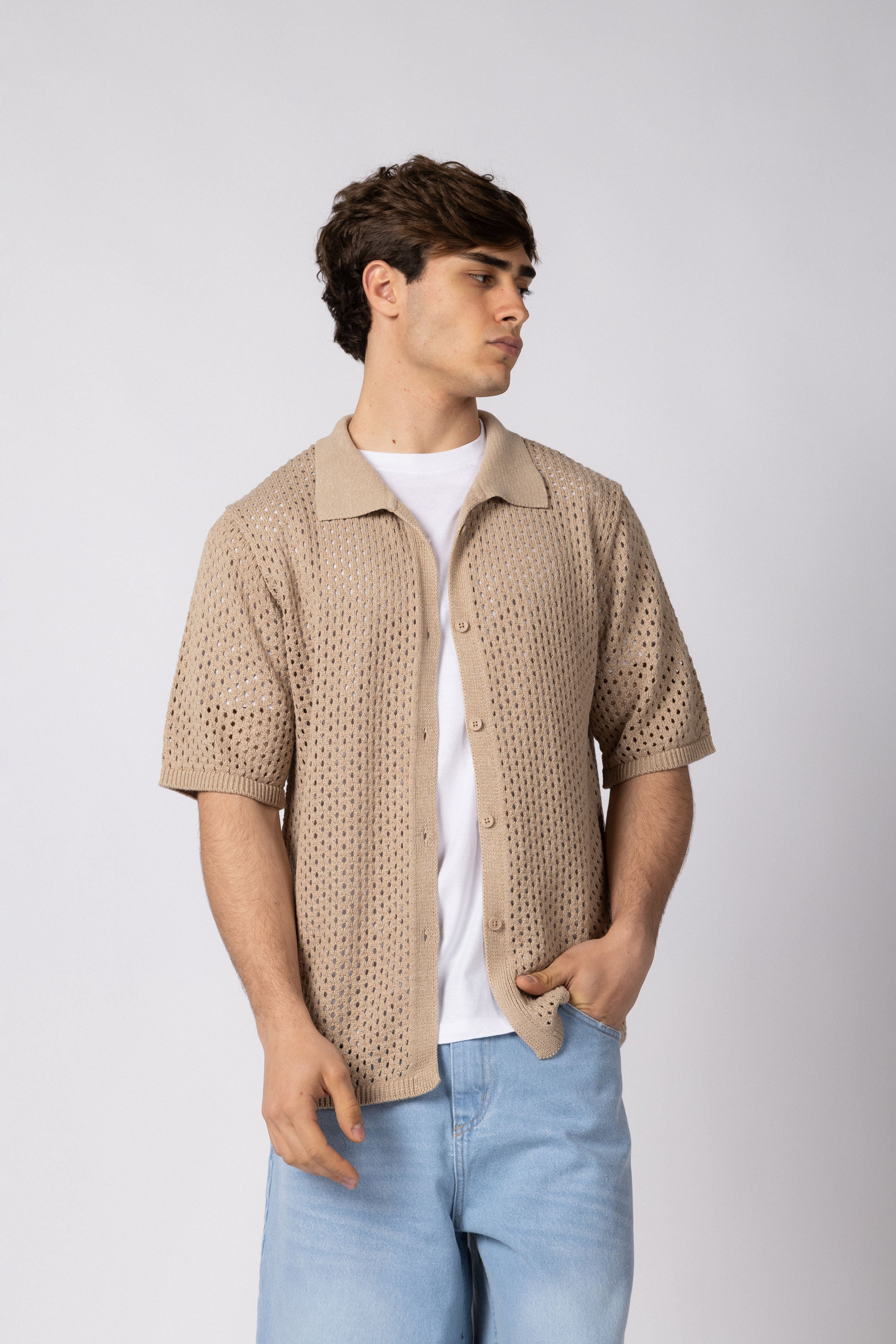 Camisa Manga Corta Tejida Lumen Beige