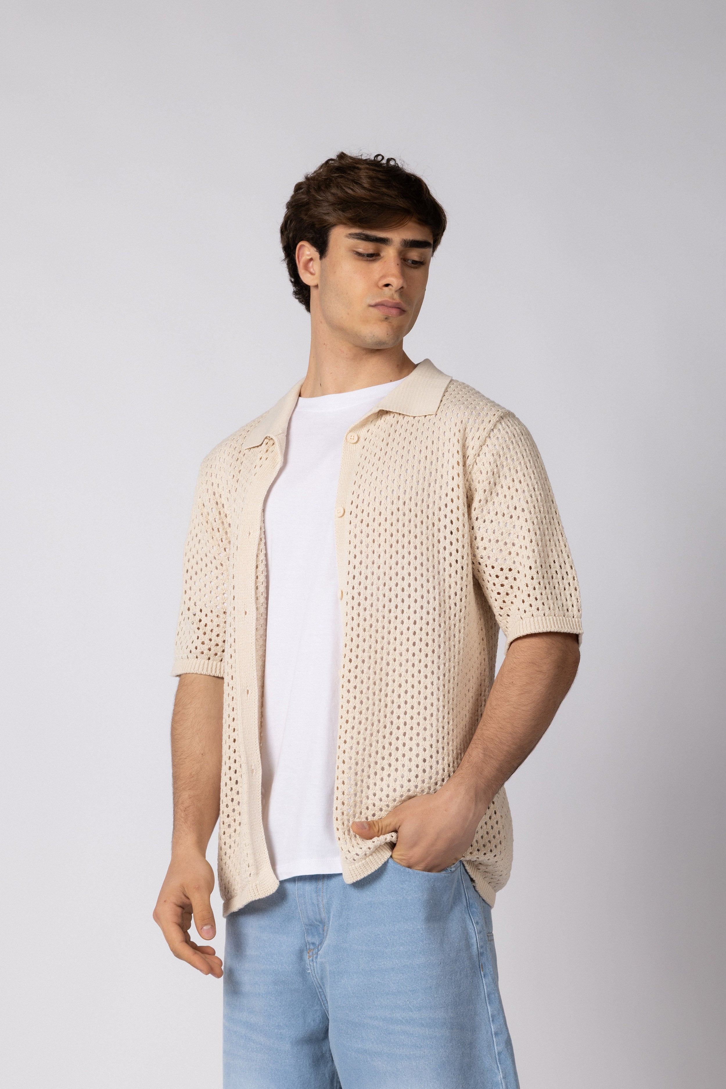 Camisa Manga Corta Tejida Lumen Crudo