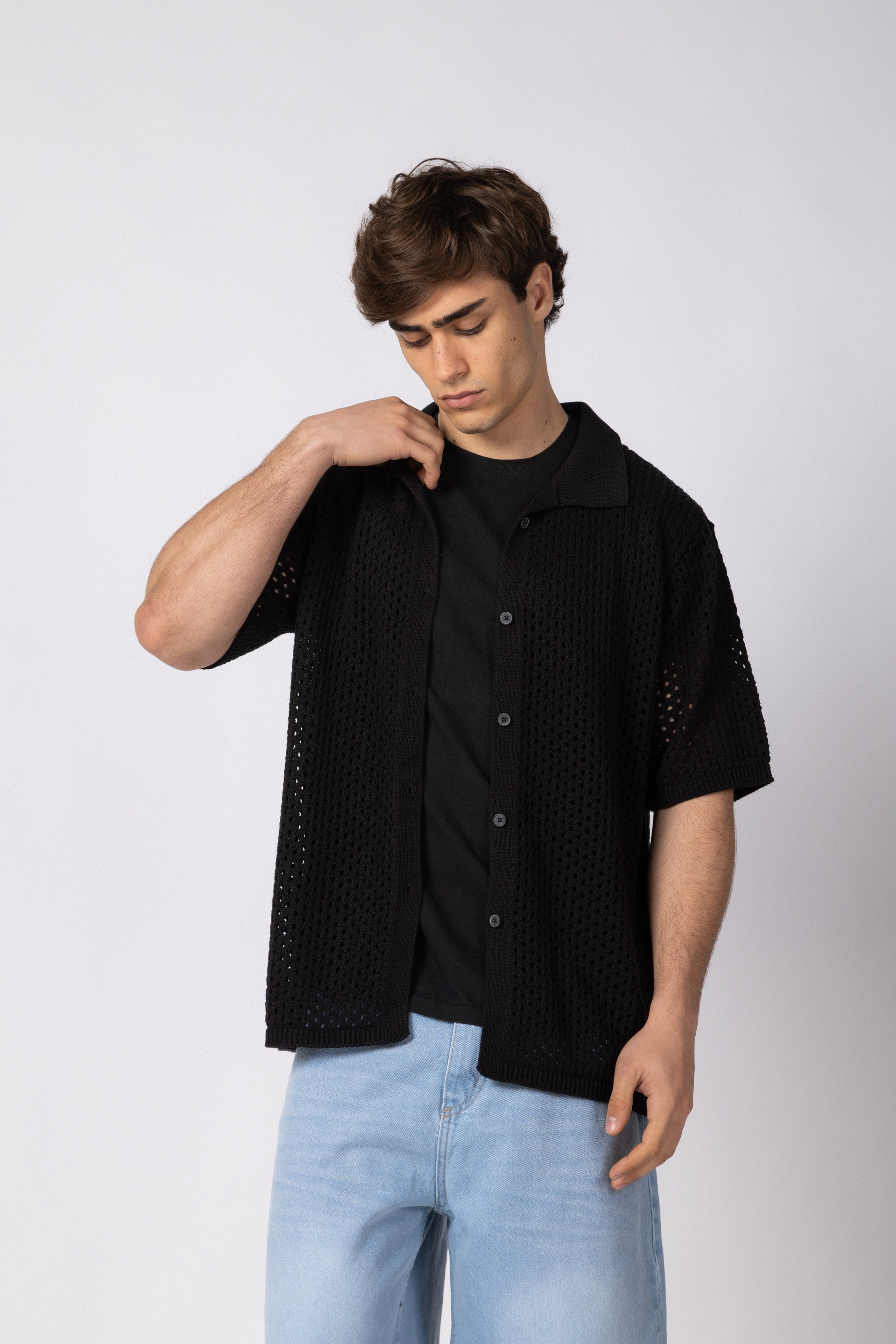 Camisa Manga Corta Tejida Lumen Negra