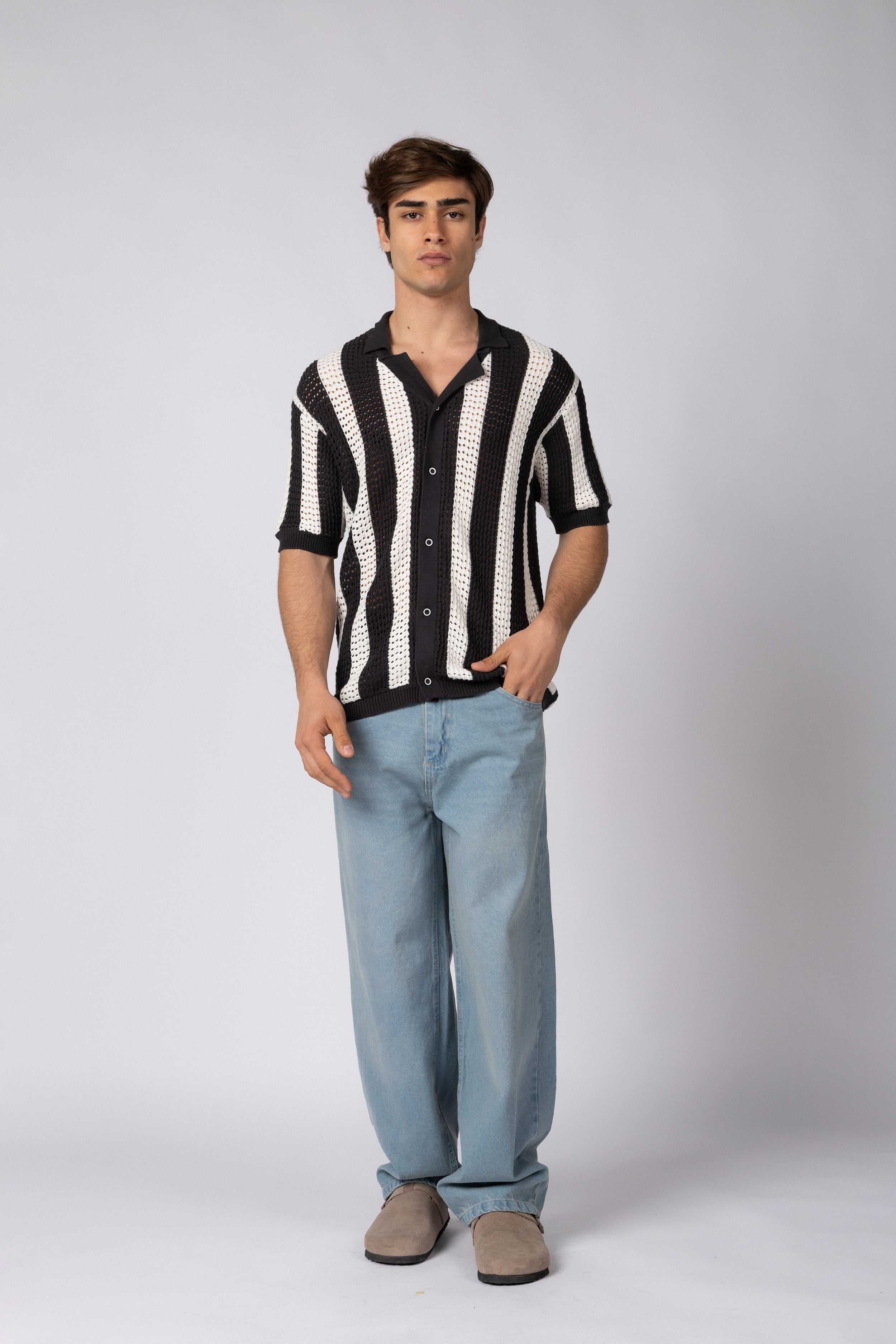 Camisa Manga Corta Tejida Marble Negra