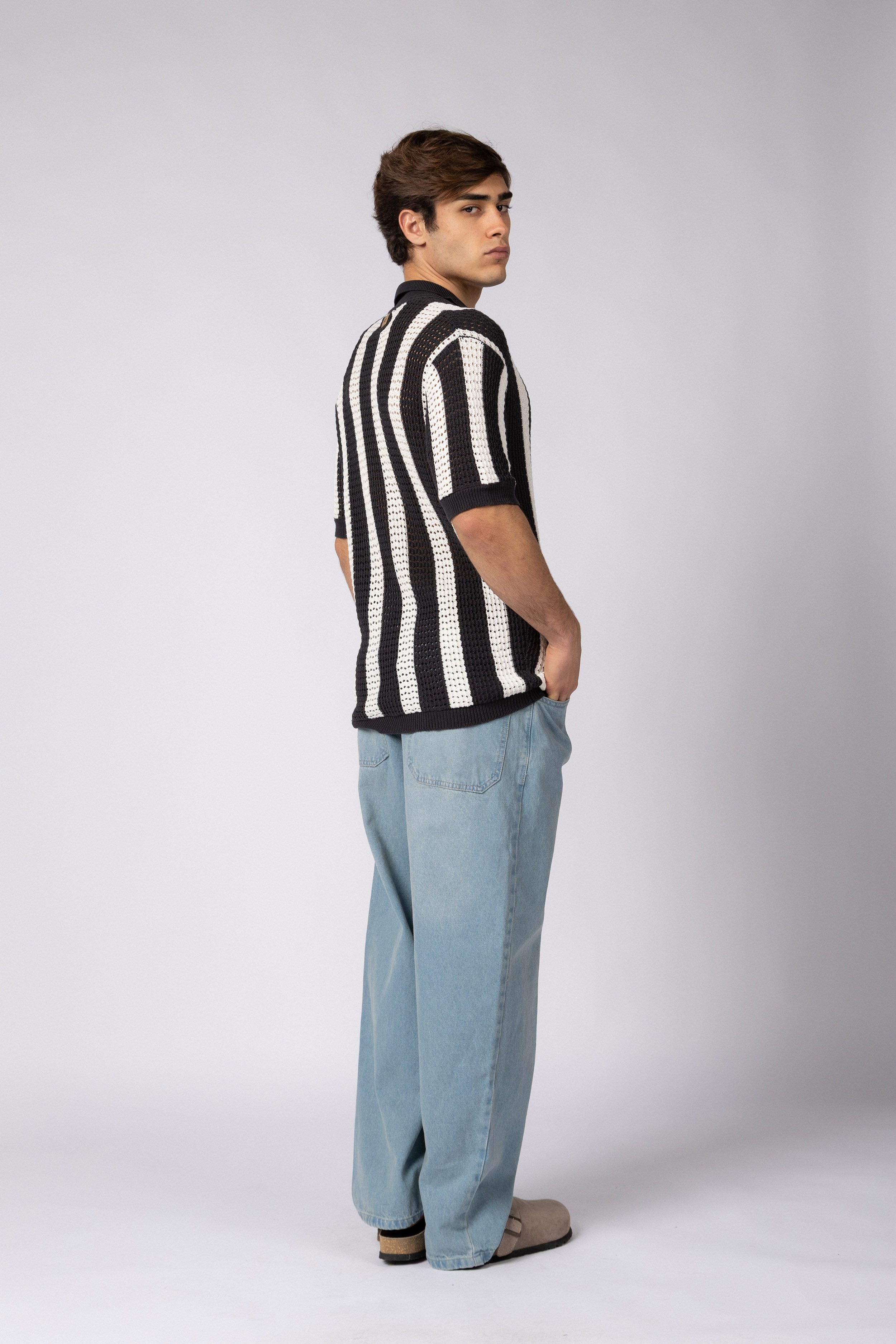Camisa Manga Corta Tejida Marble Negra