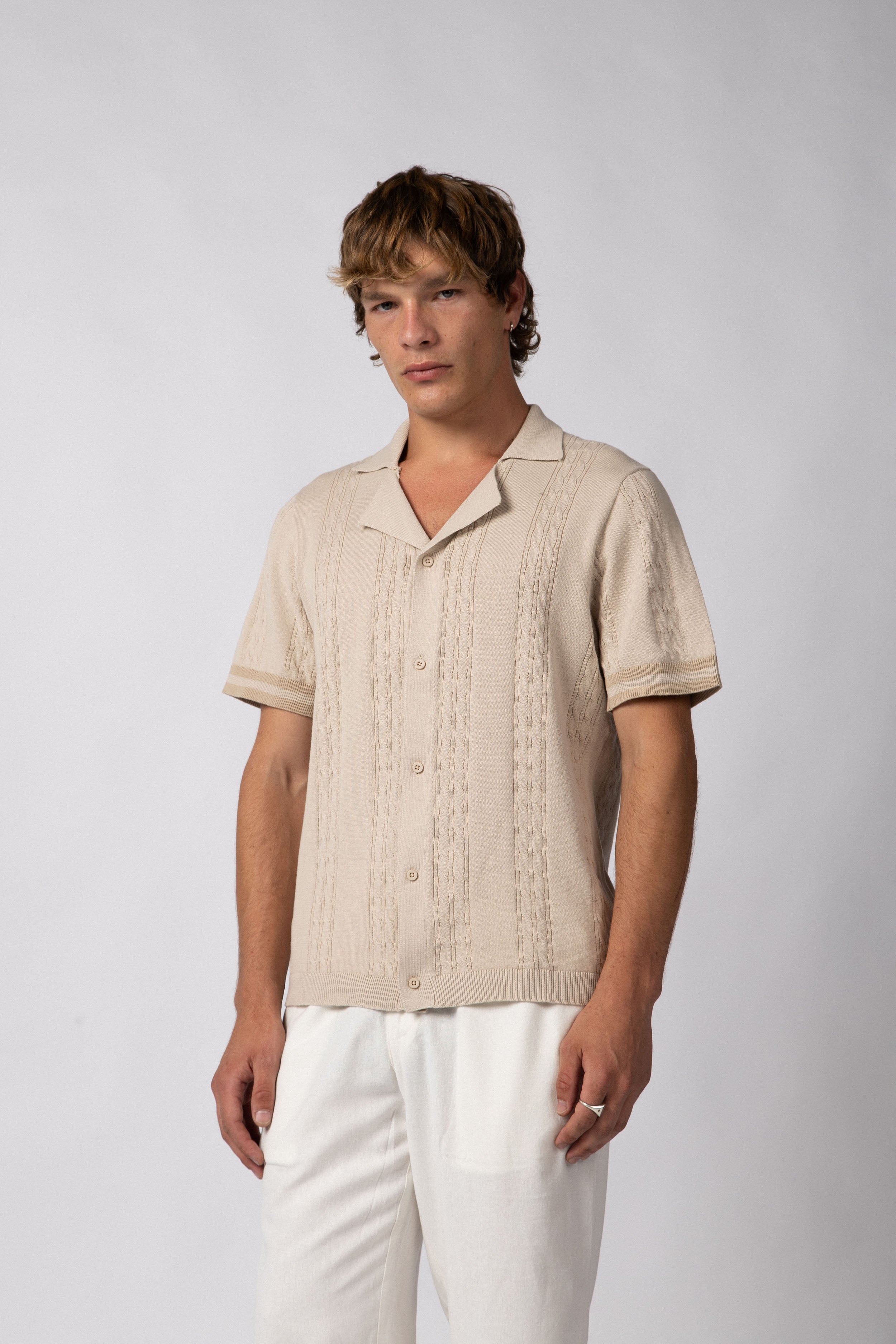 Camisa Manga Corta Tejida Mist Beige