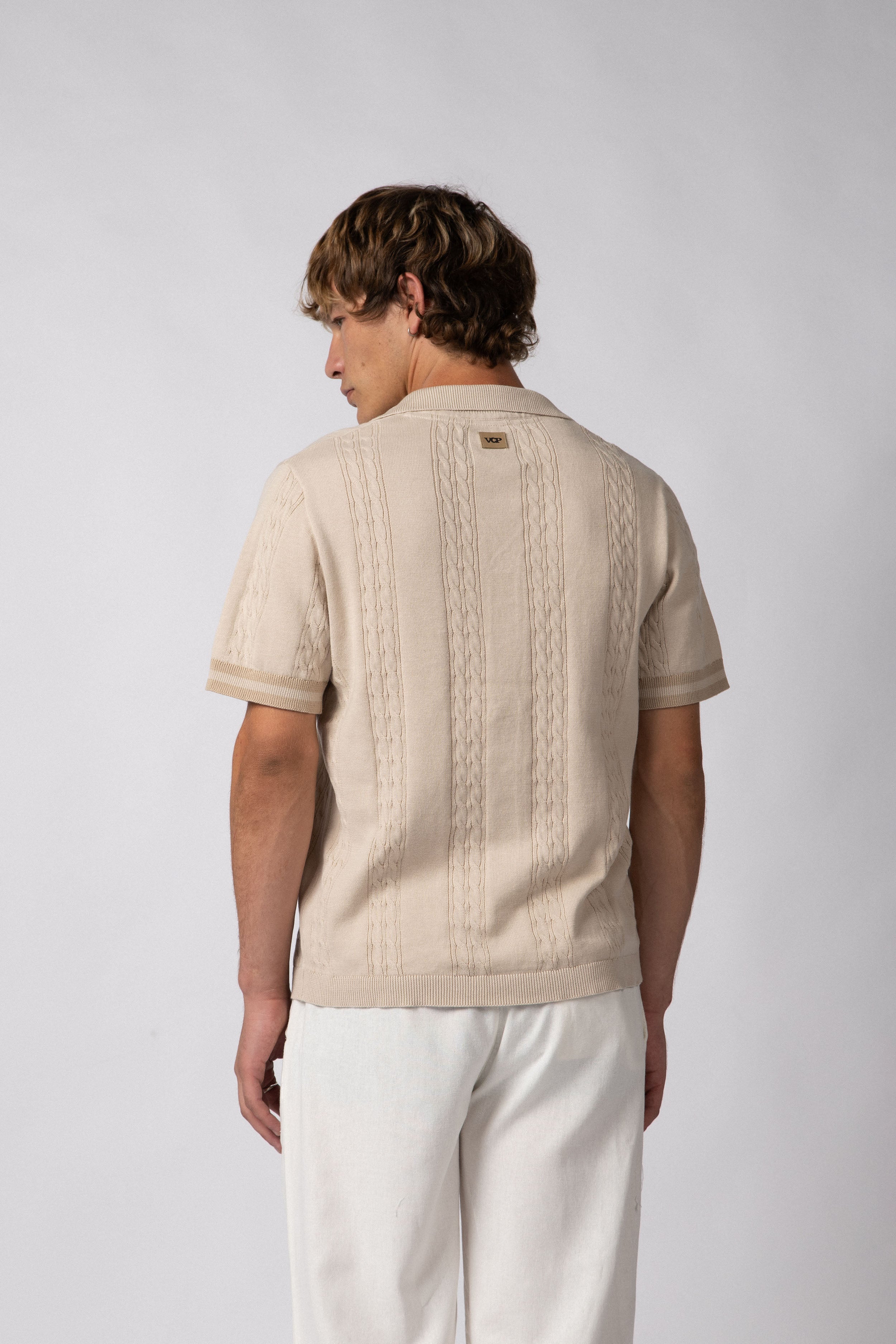 Camisa Manga Corta Tejida Mist Beige