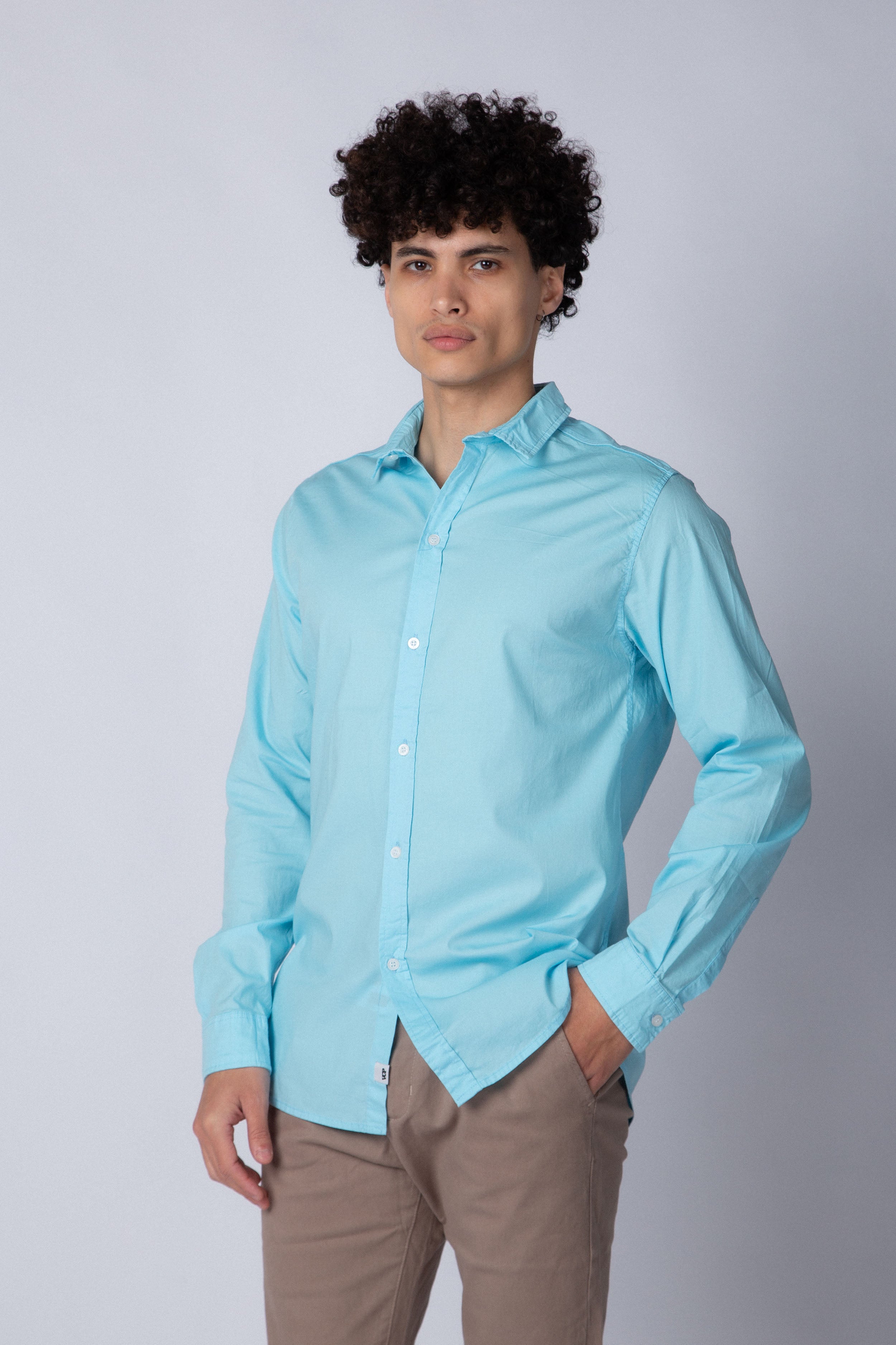 Camisa Manga Larga Clasica Celeste