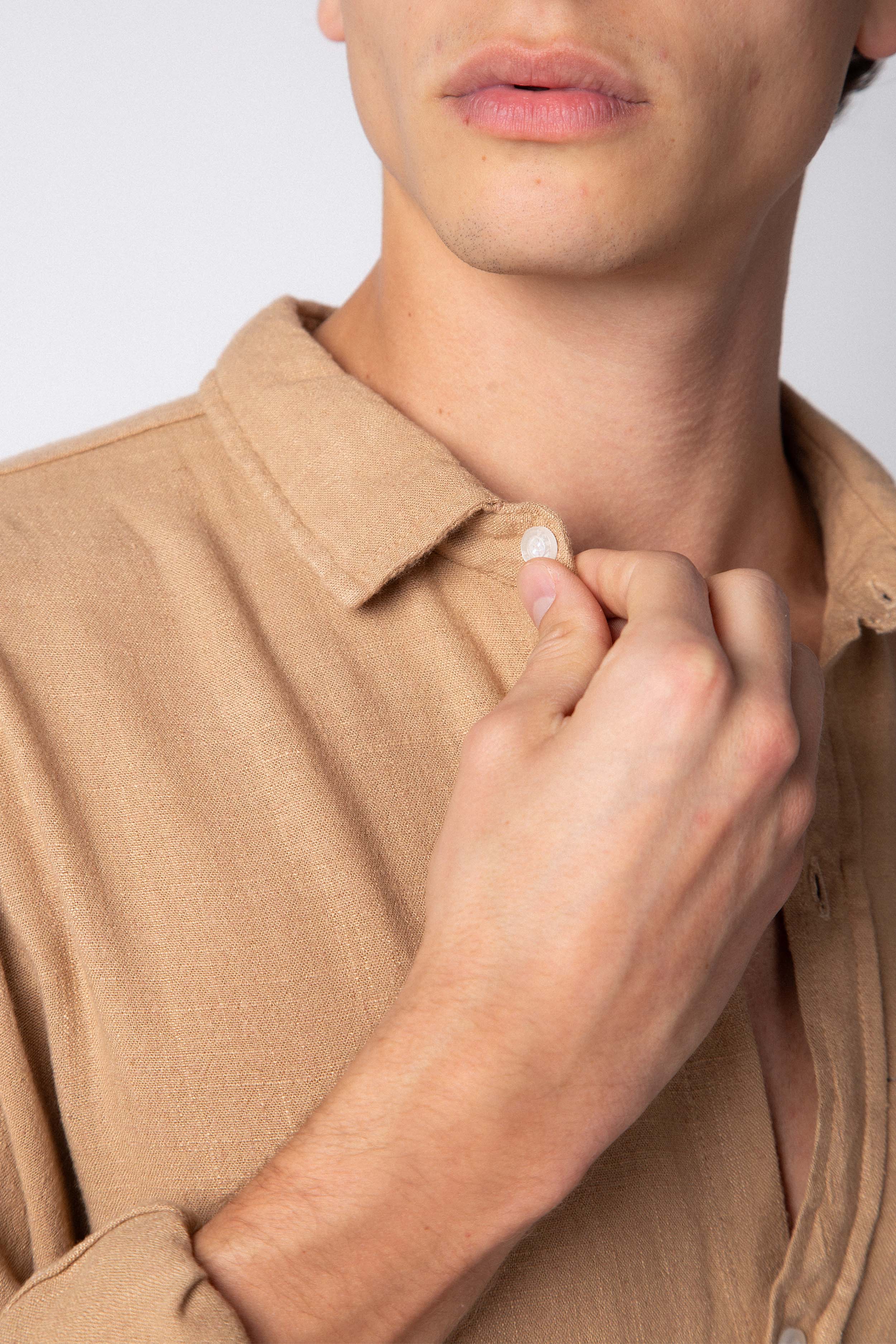 Camisa Manga Larga Lino Grau Camel
