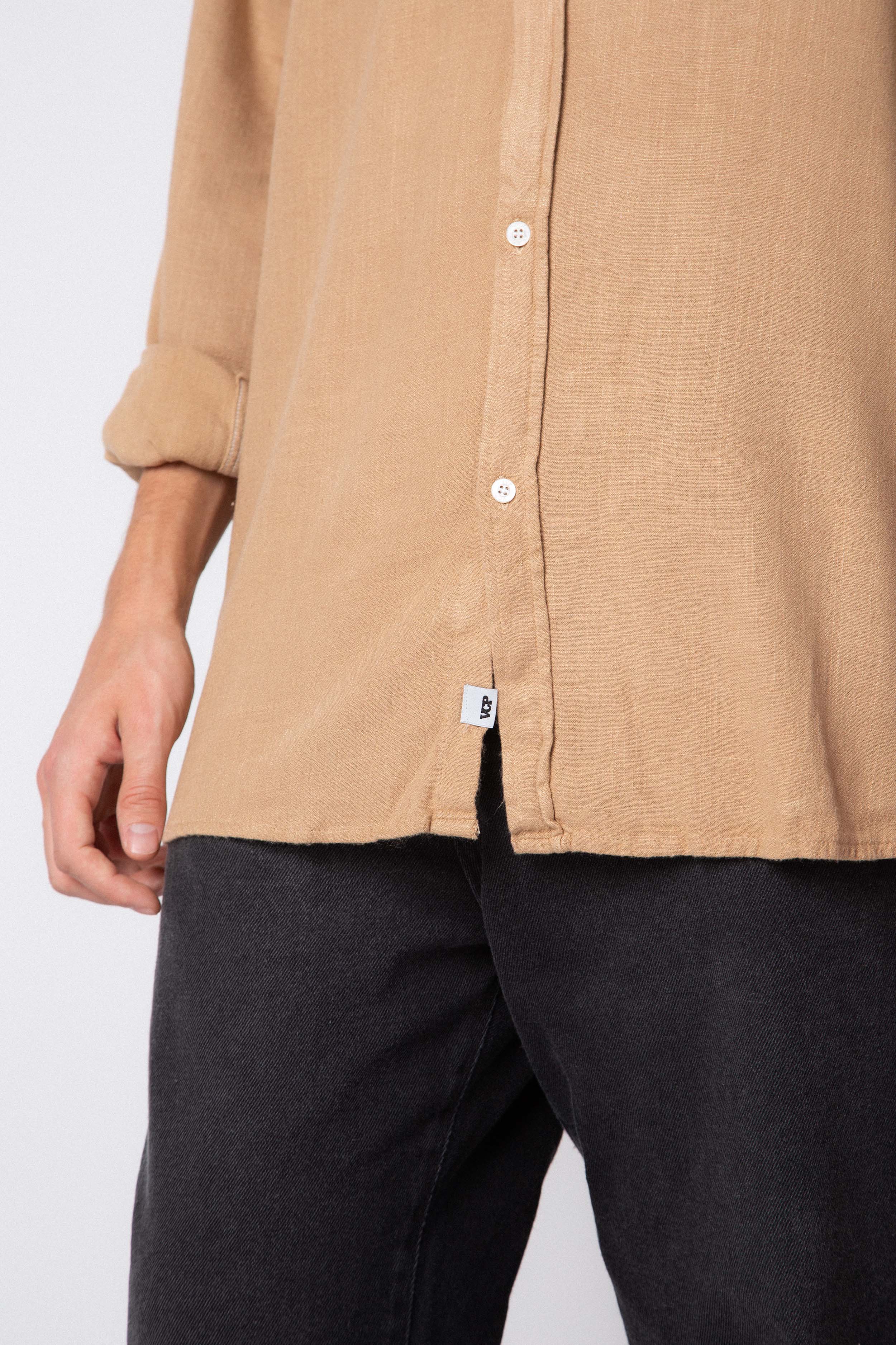 Camisa Manga Larga Lino Grau Camel