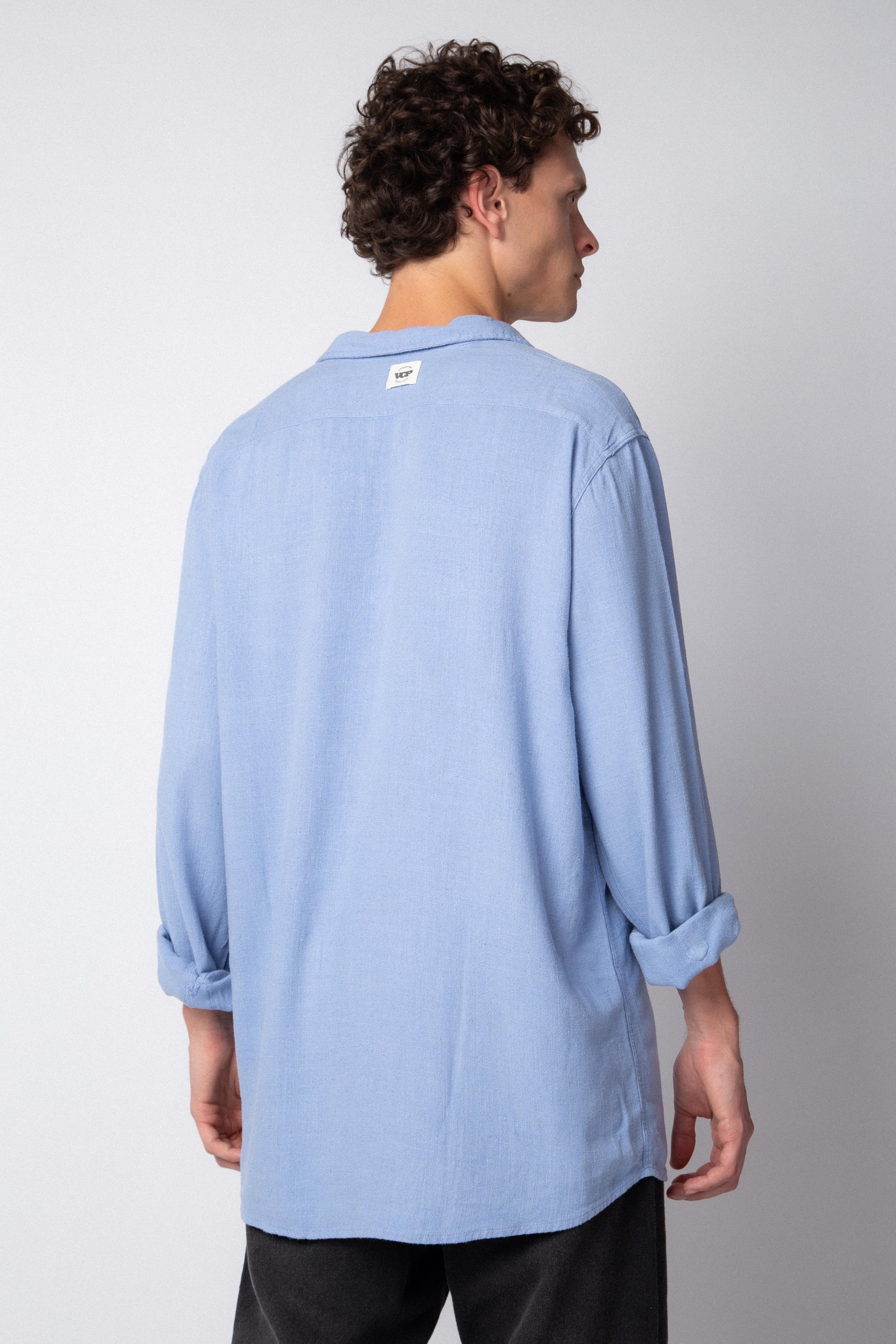 Camisa Manga Larga Lino Grau Celeste