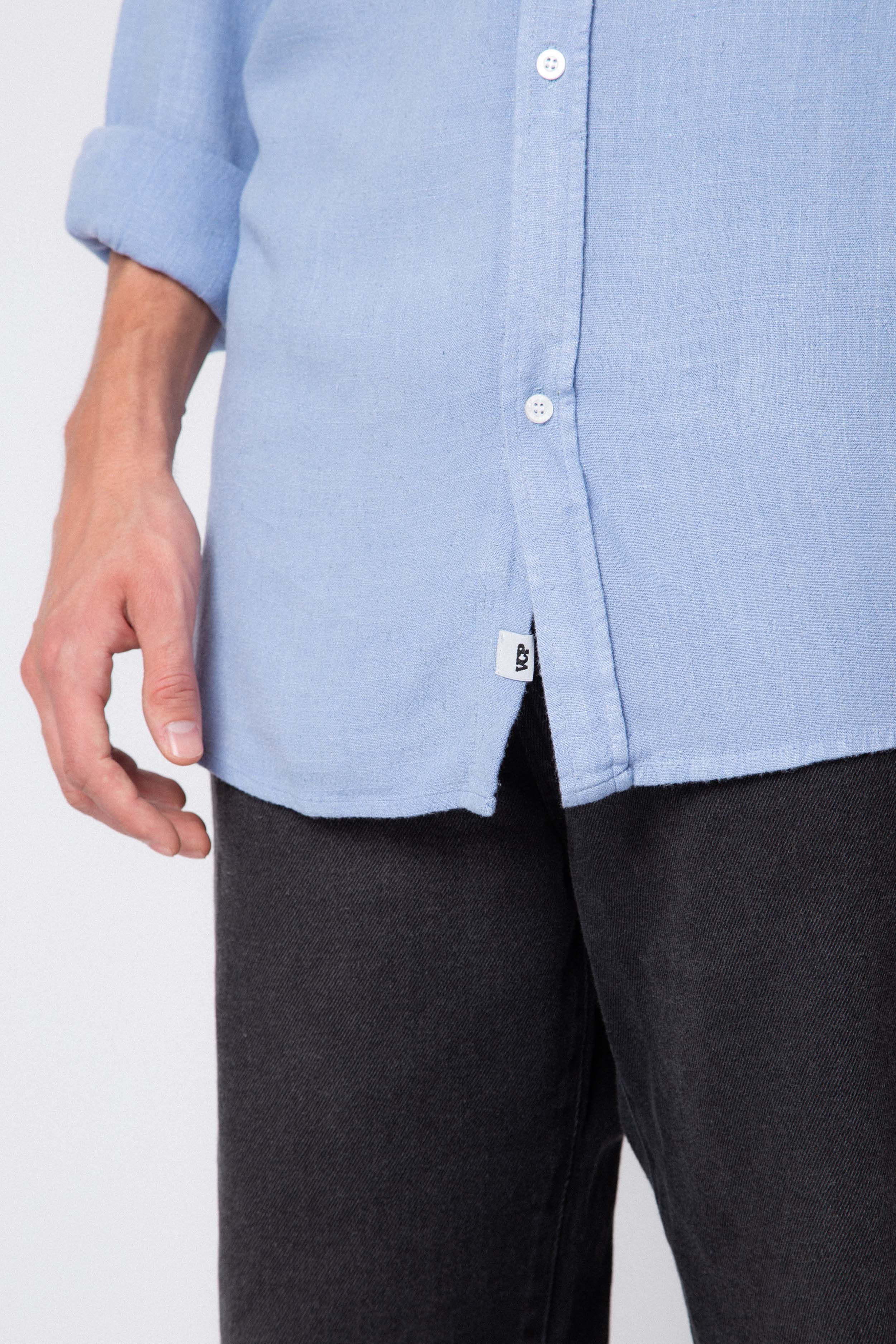 Camisa Manga Larga Lino Grau Celeste
