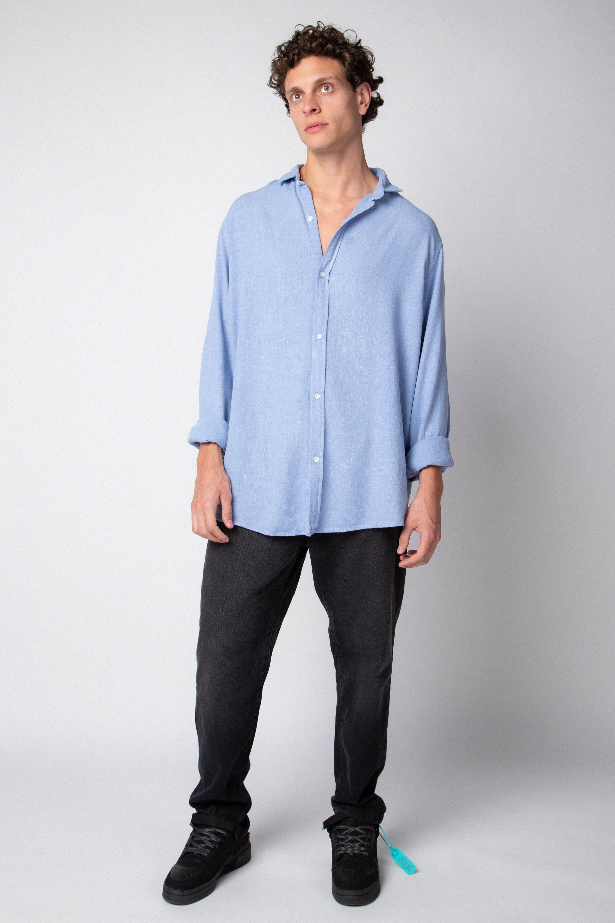 Camisa Manga Larga Lino Grau Celeste