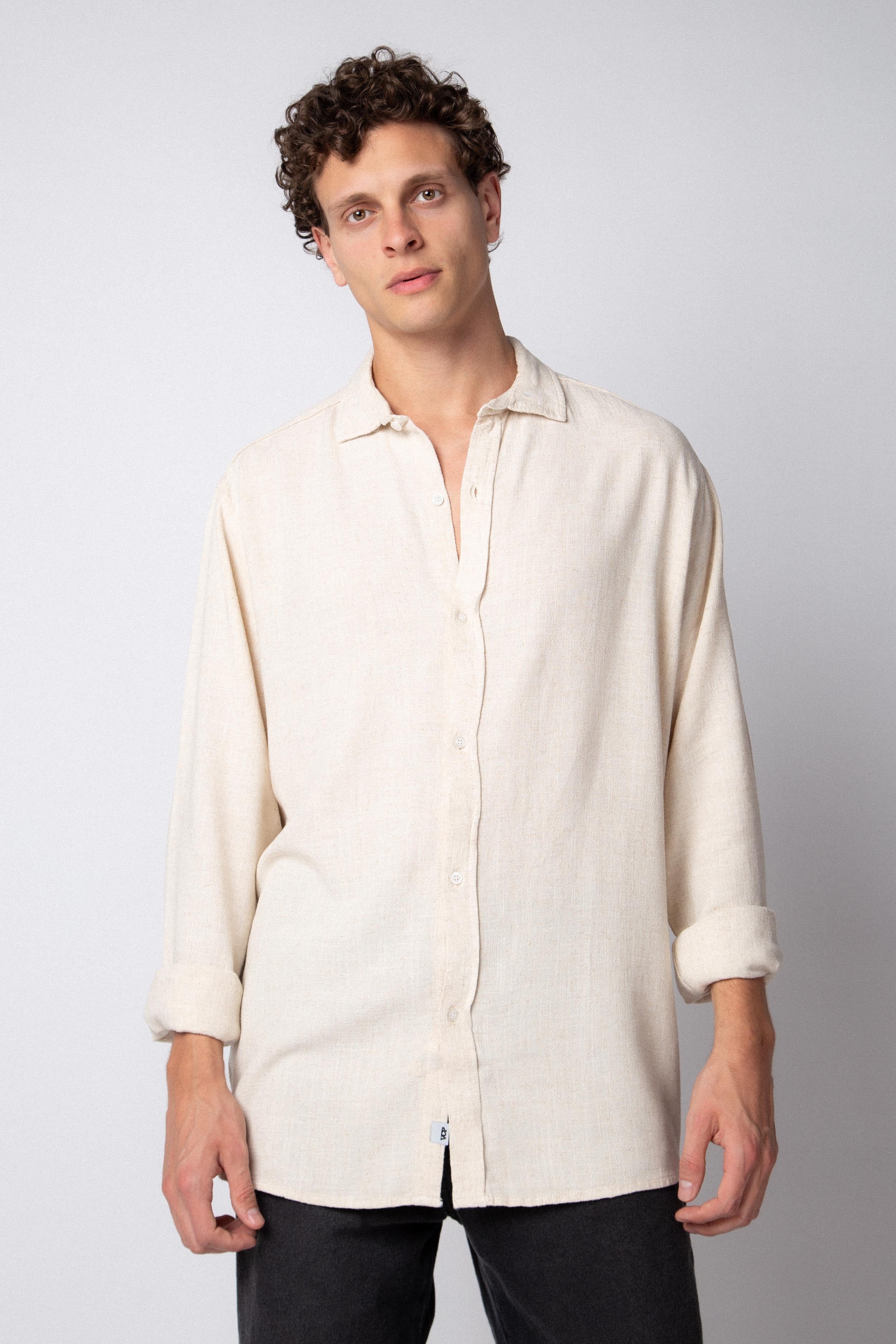 Camisa Manga Larga Lino Grau Crudo