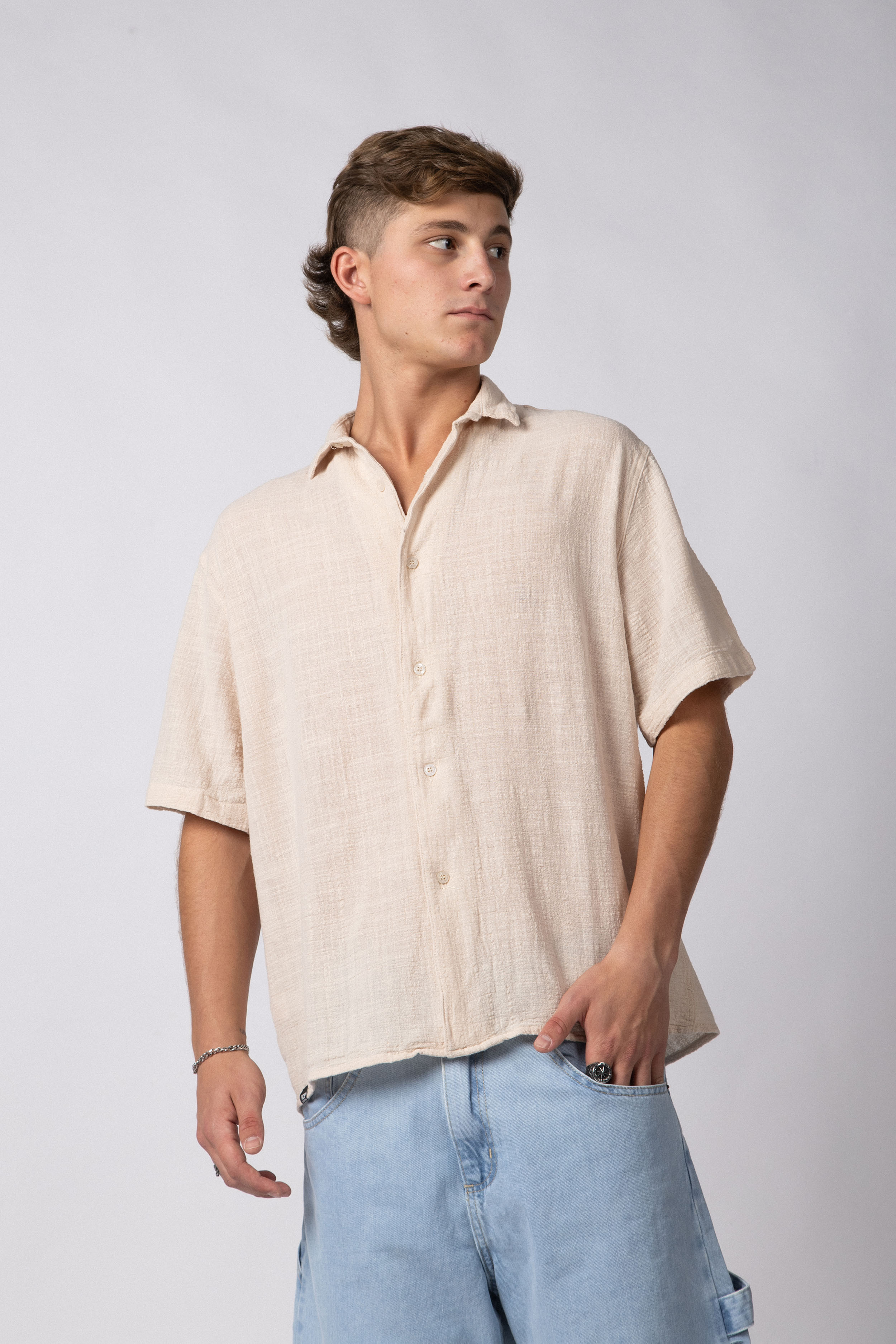 Camisa Manga Corta Lino Kara Crudo