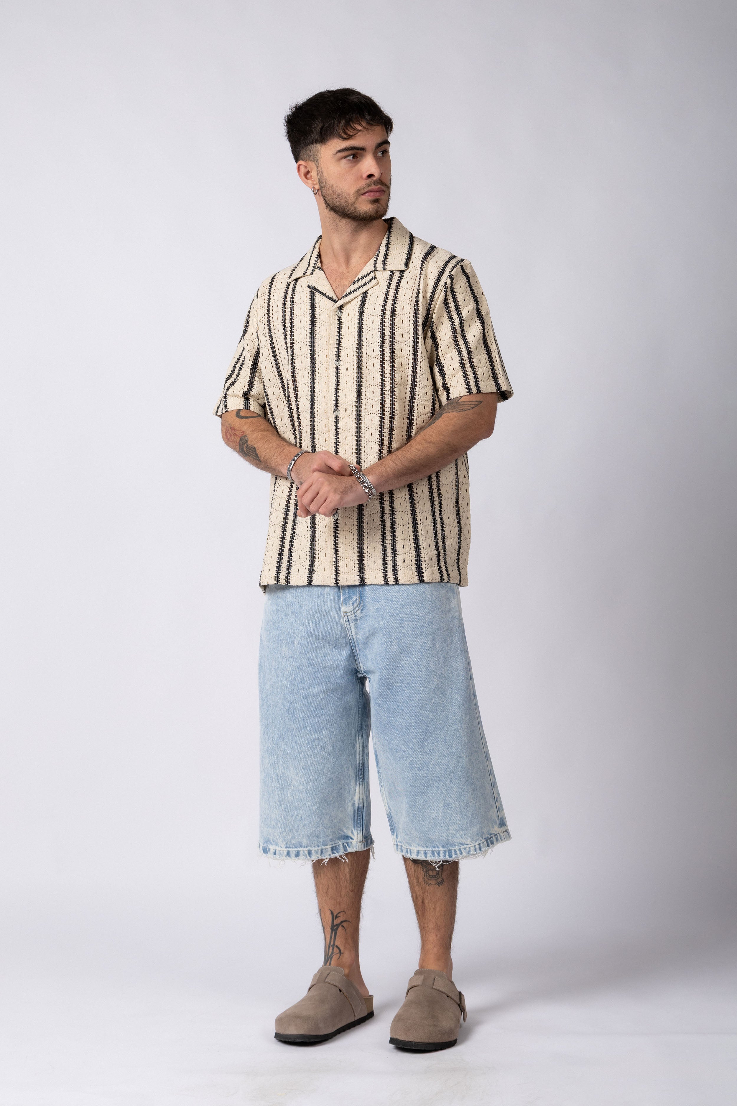 Camisa Manga Corta Crochet Steam Crudo