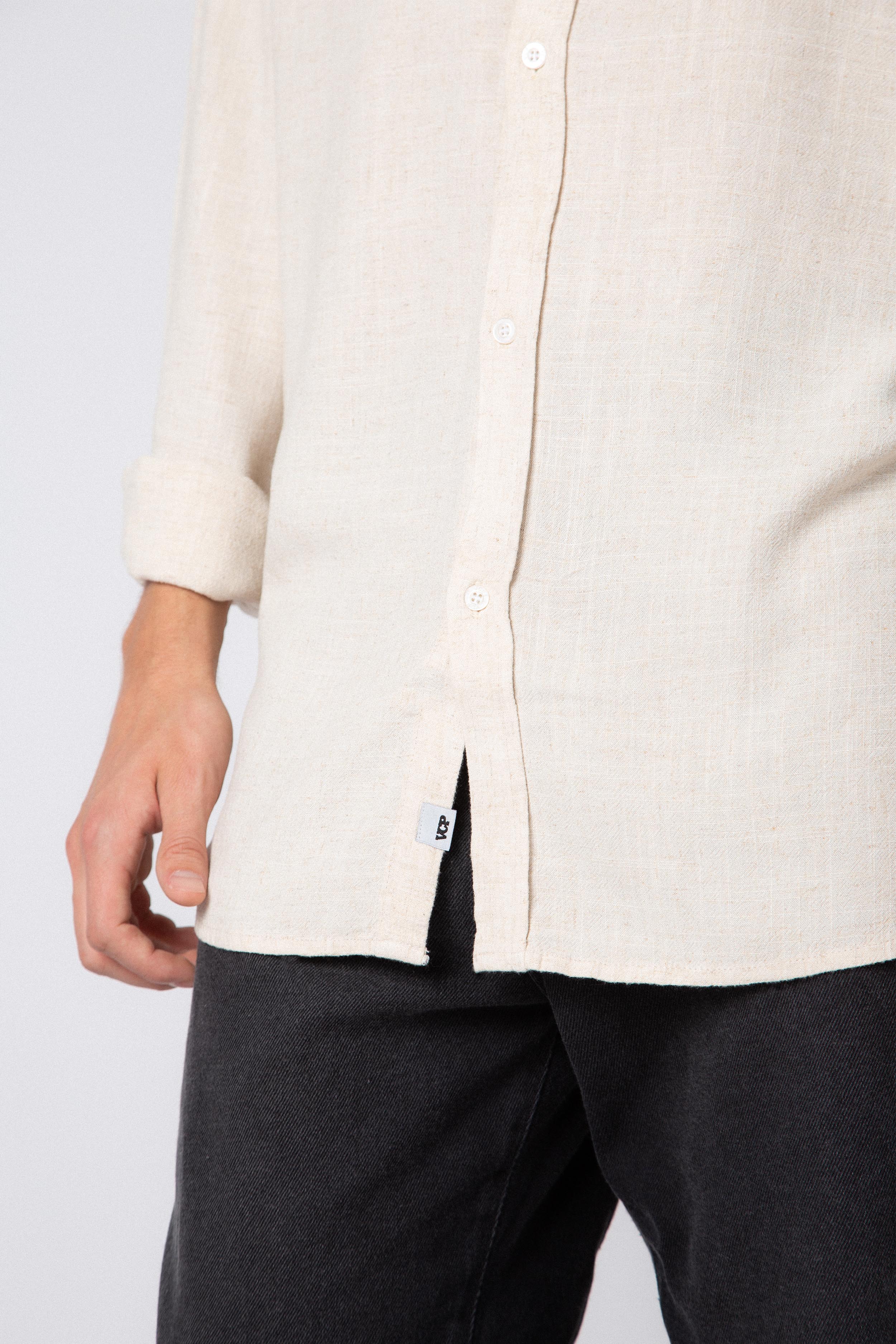 Camisa Manga Larga Lino Grau Crudo