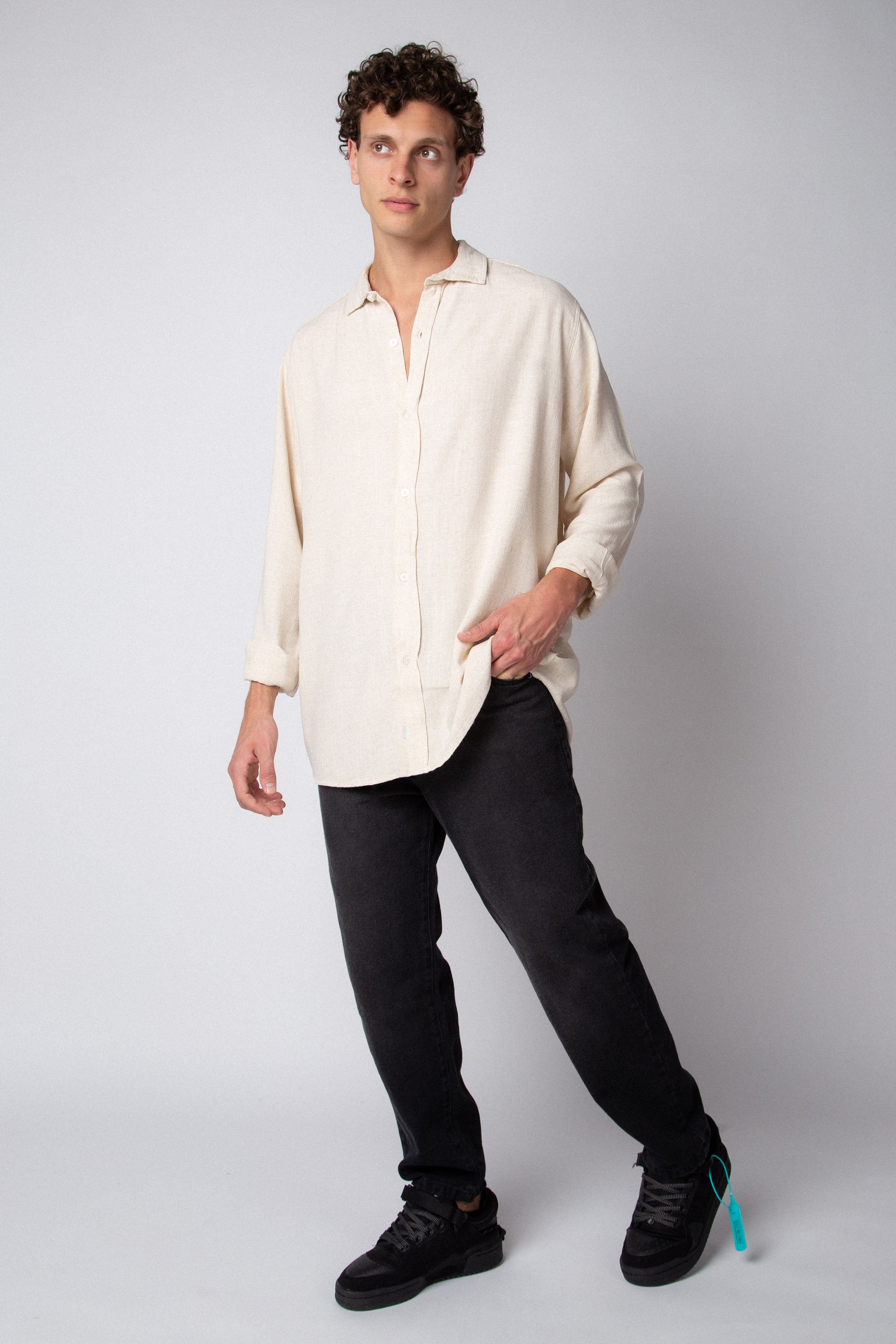 Camisa Manga Larga Lino Grau Crudo
