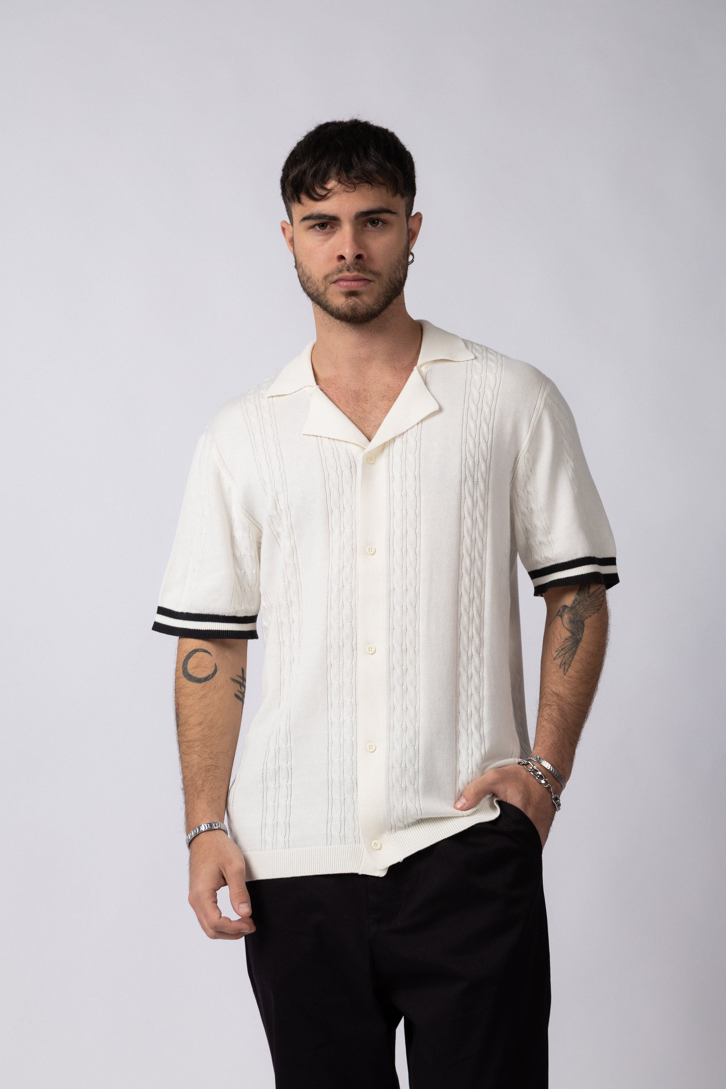 Camisa Manga Corta Tejida Mist Crudo N