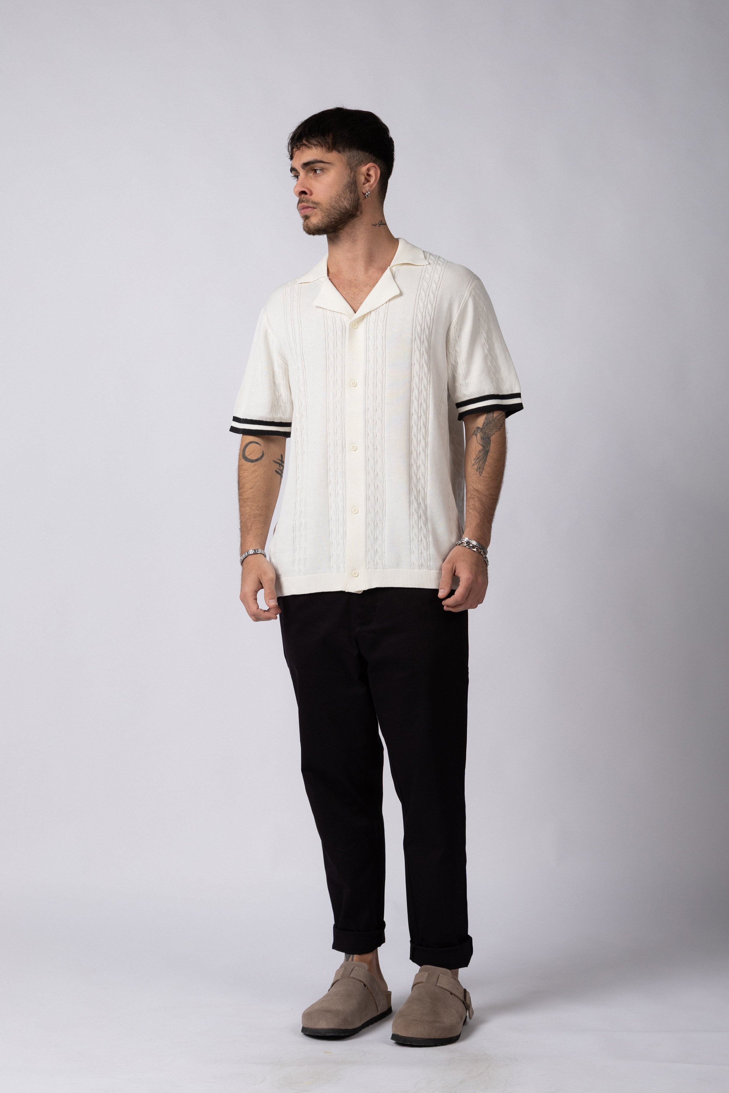 Camisa Manga Corta Tejida Mist Crudo N