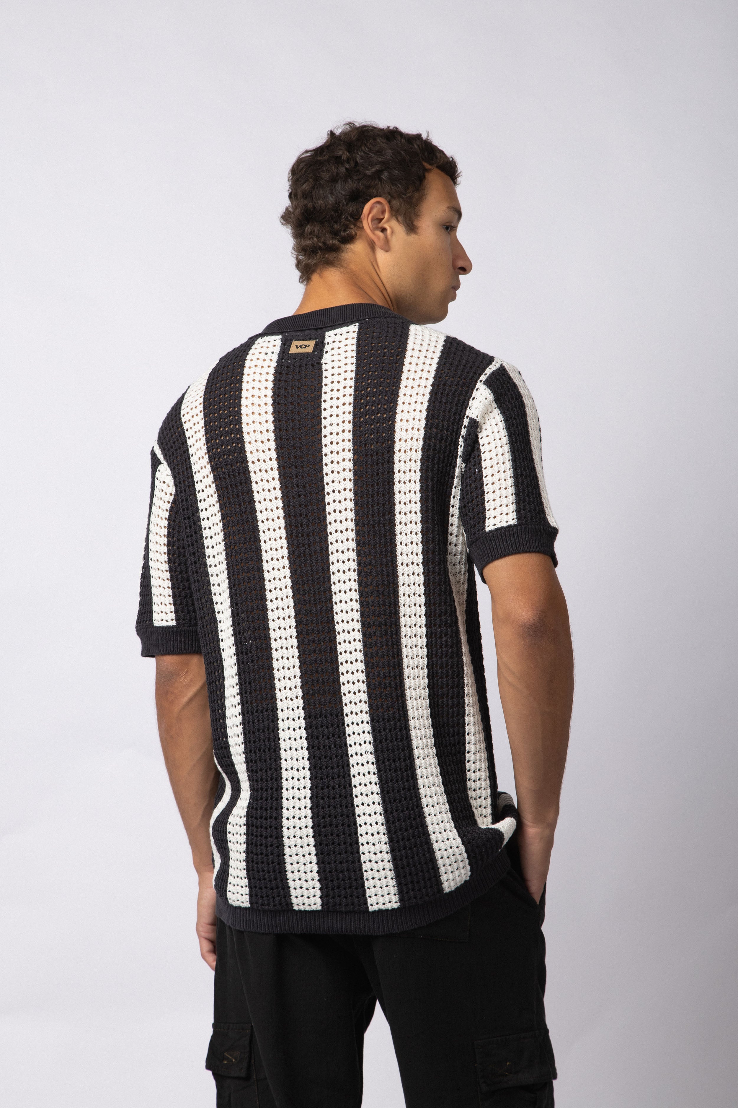 Camisa Manga Corta Tejida Marble Negra