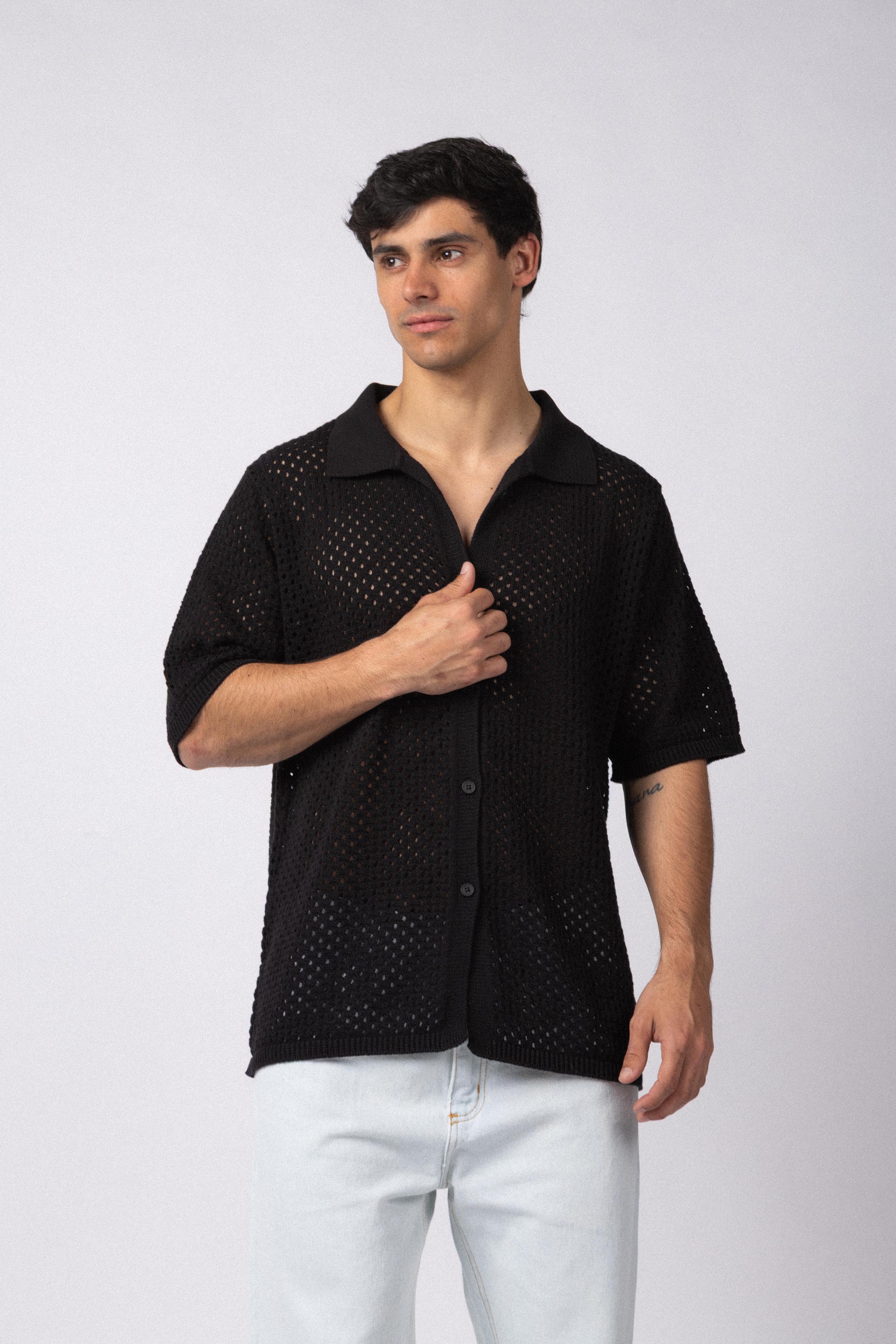 Camisa Manga Corta Tejida Lumen Negra