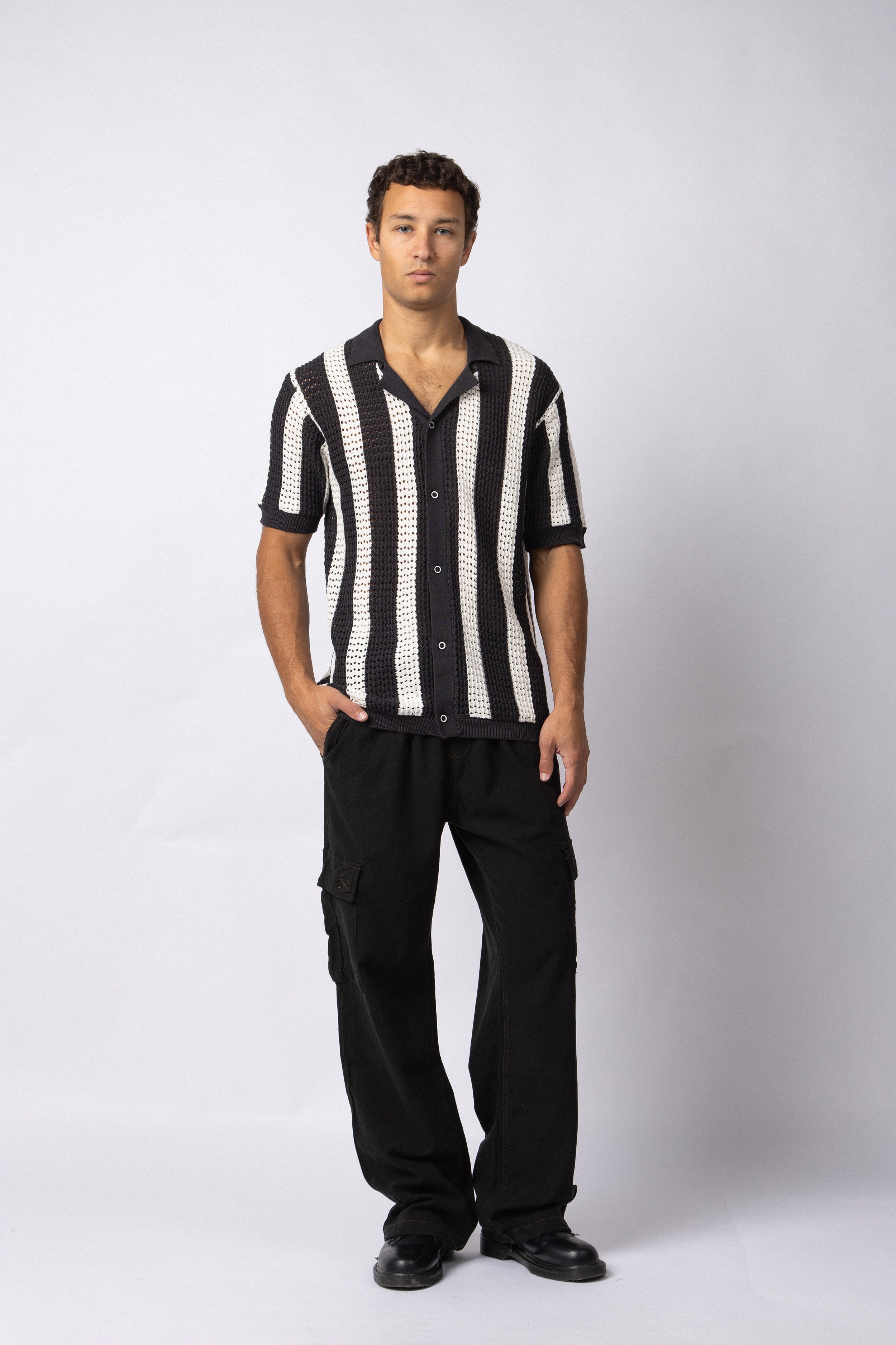 Camisa Manga Corta Tejida Marble Negra