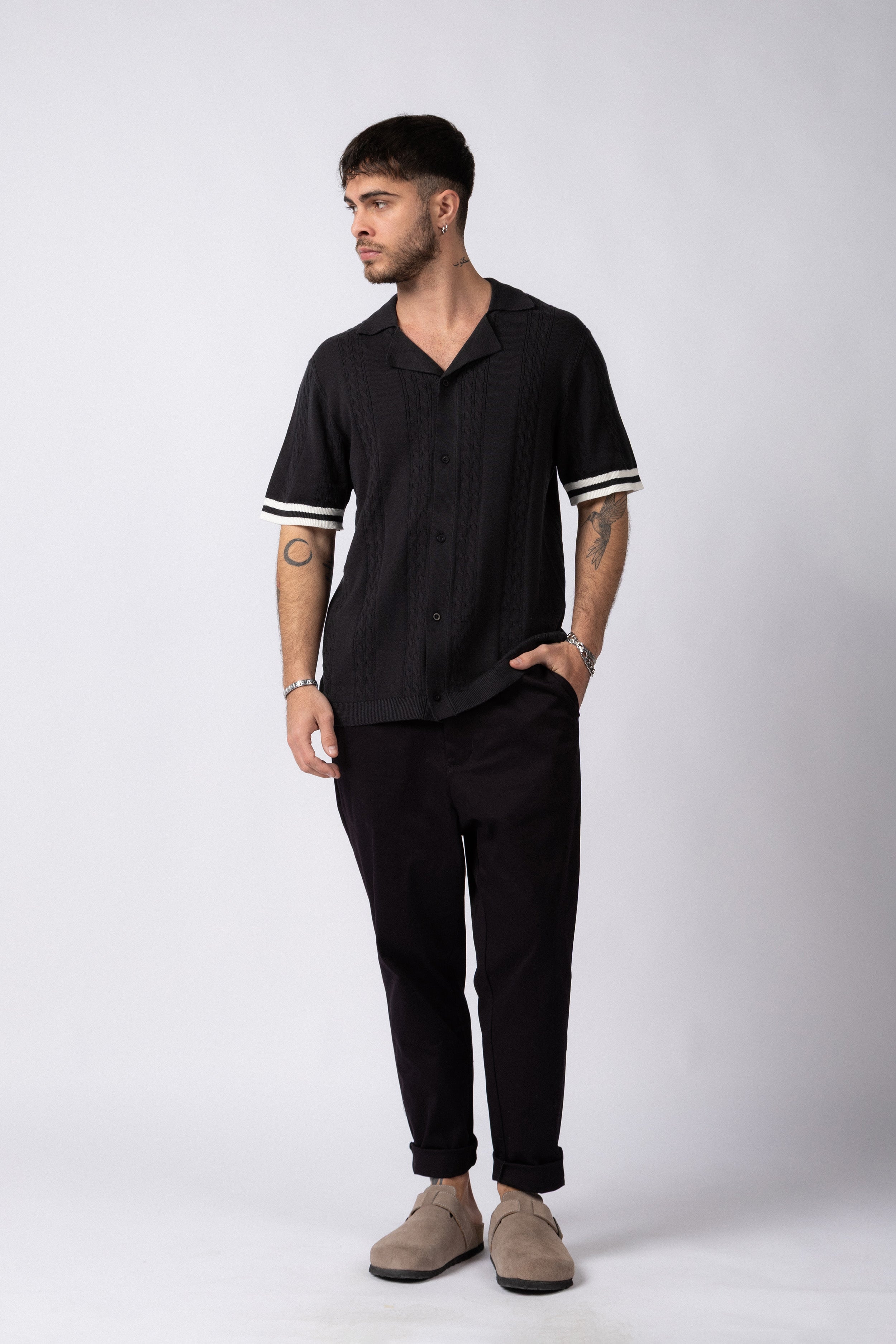 Camisa Manga Corta Tejida Mist Negra