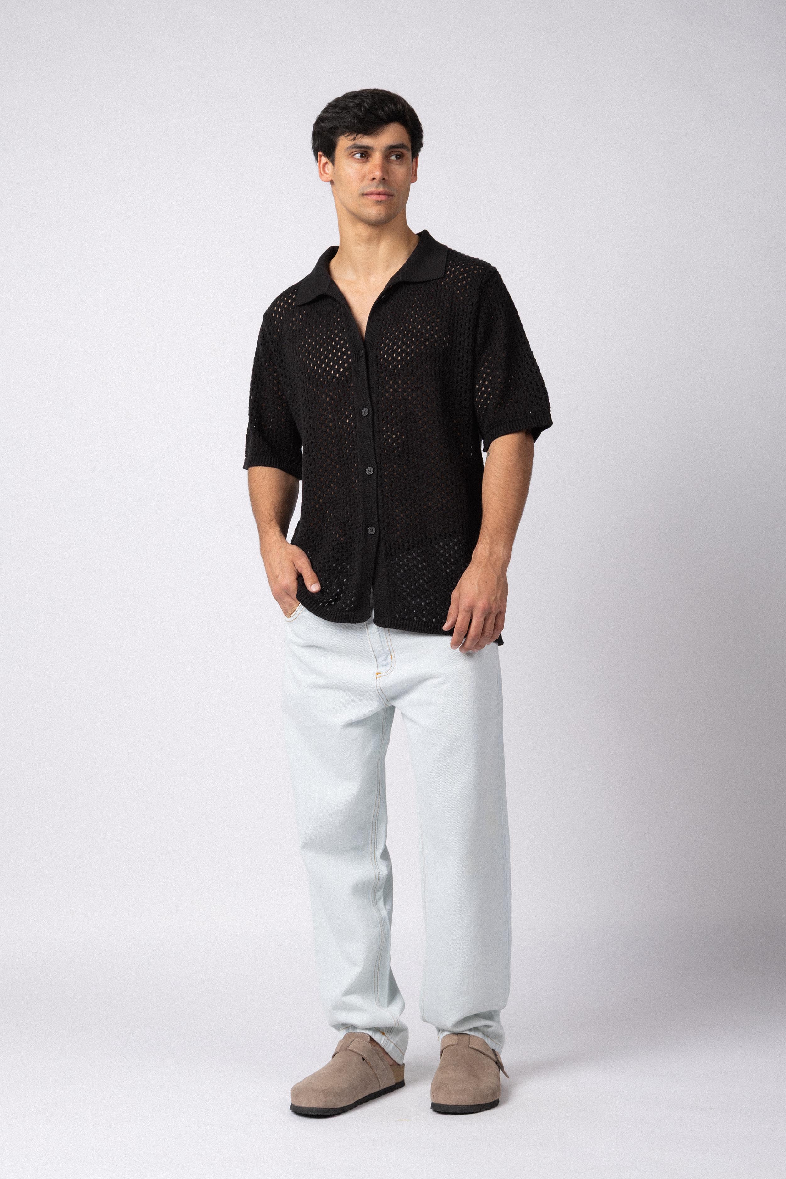 Camisa Manga Corta Tejida Lumen Negra