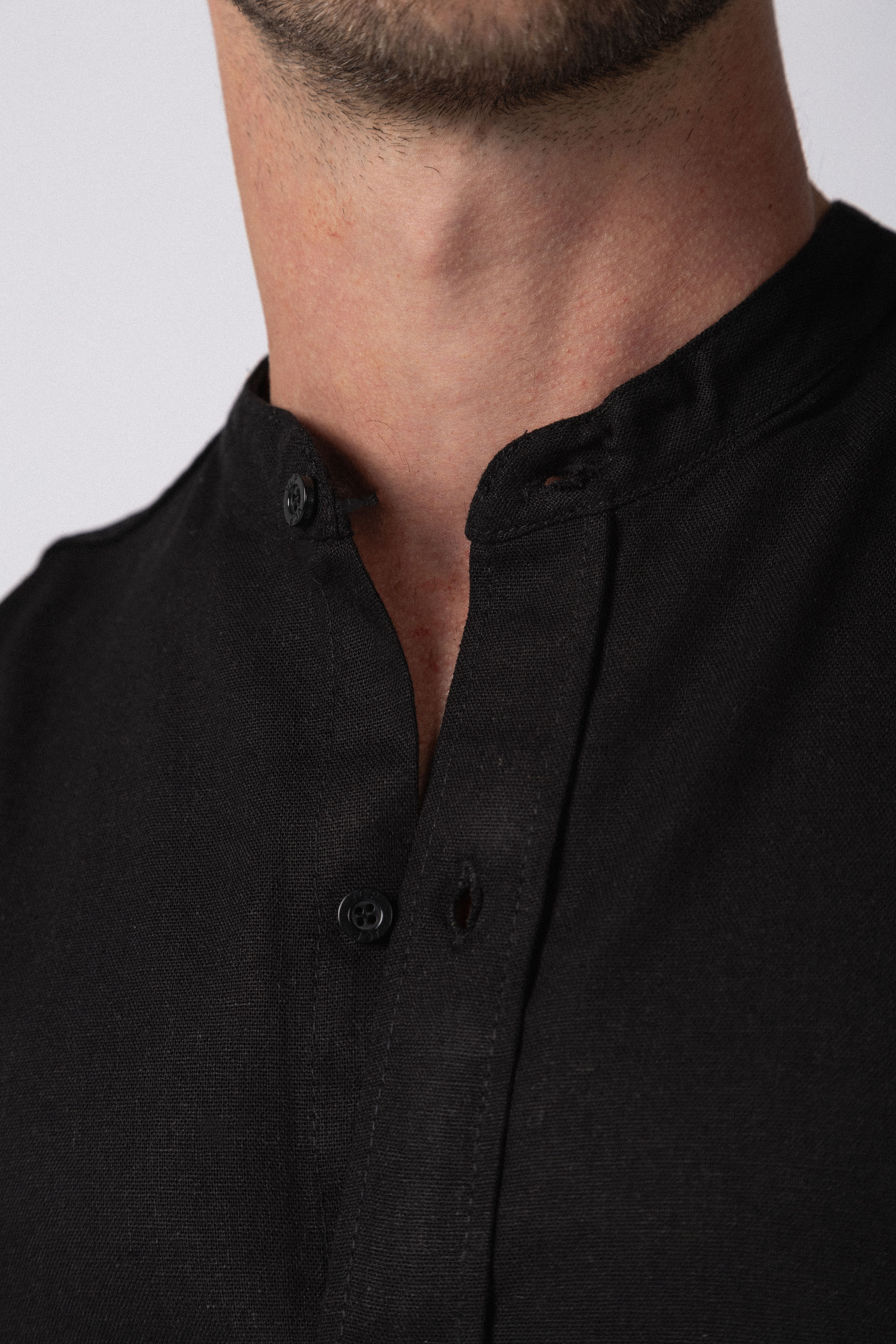 Camisa Manga Larga Mao Lino Deko Negra