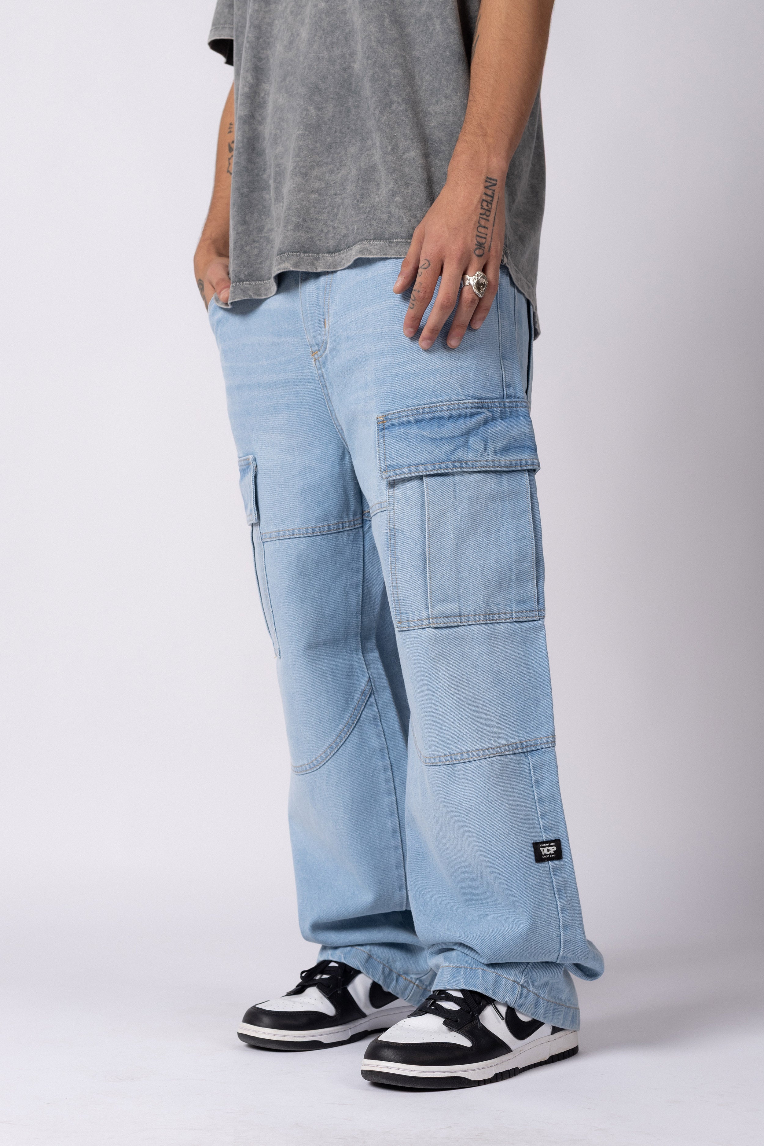 Jean Baggy Cargo Raw Sky
