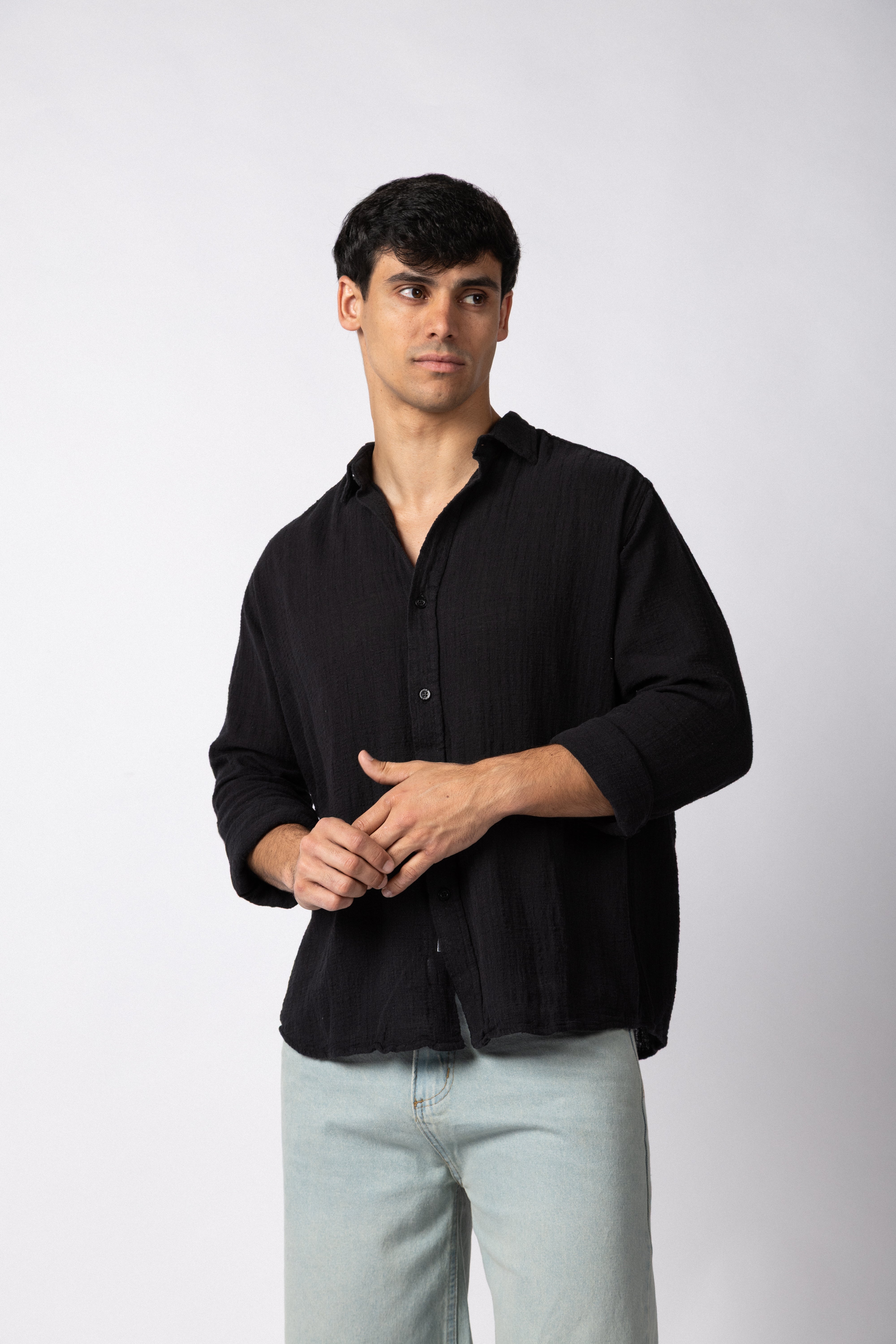Camisa Manga Larga Lino Zen Negra