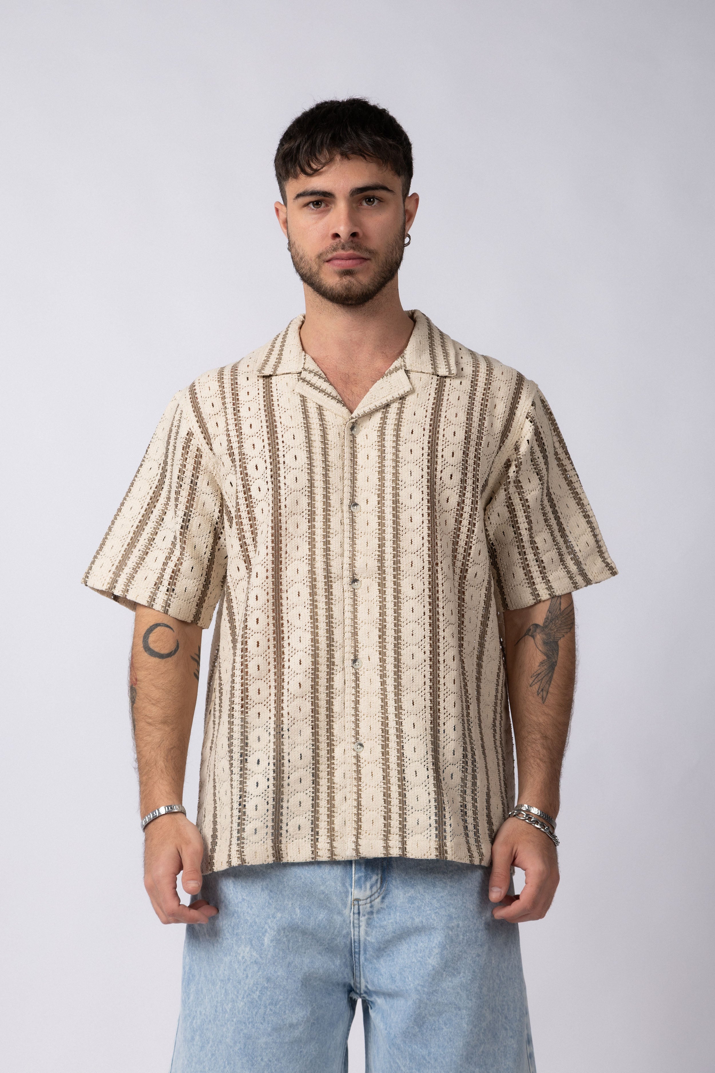 Camisa Manga Corta Crochet Steam Beige