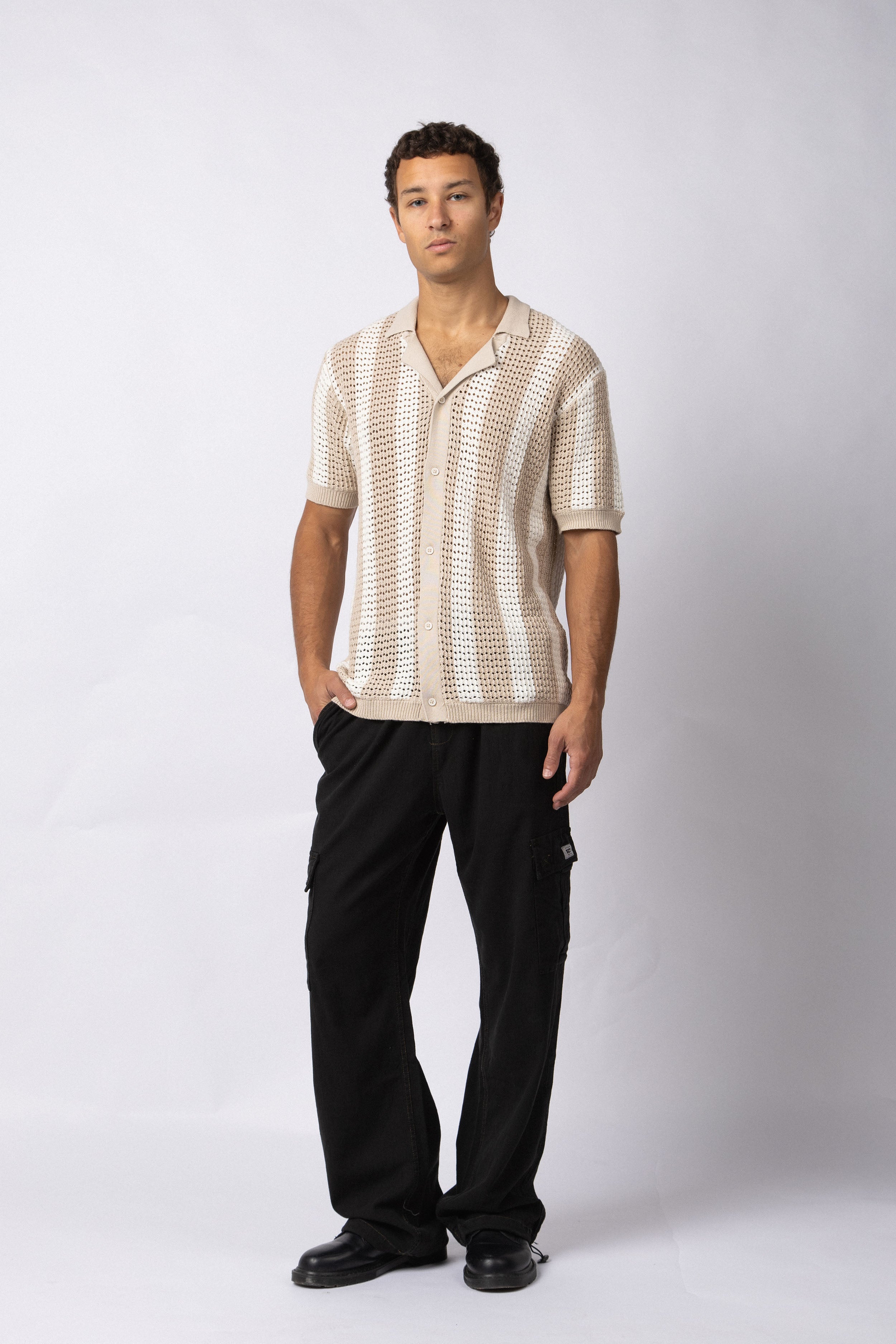 Camisa Manga Corta Tejida Marble Beige