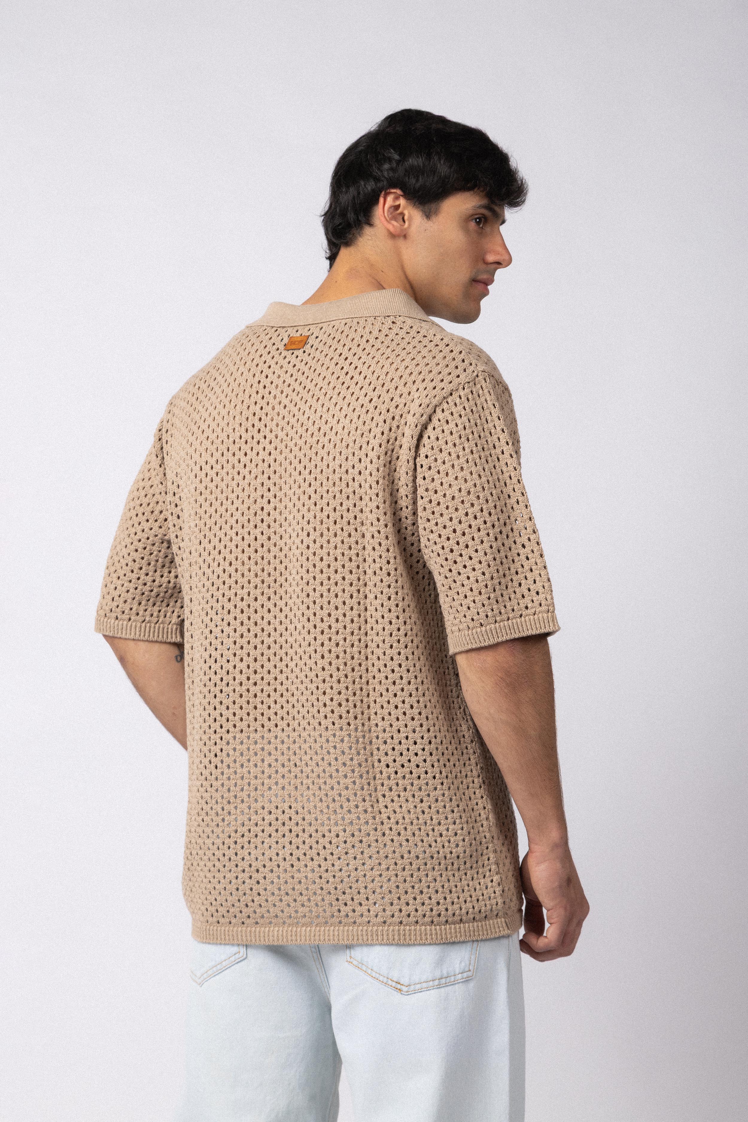 Camisa Manga Corta Tejida Lumen Beige