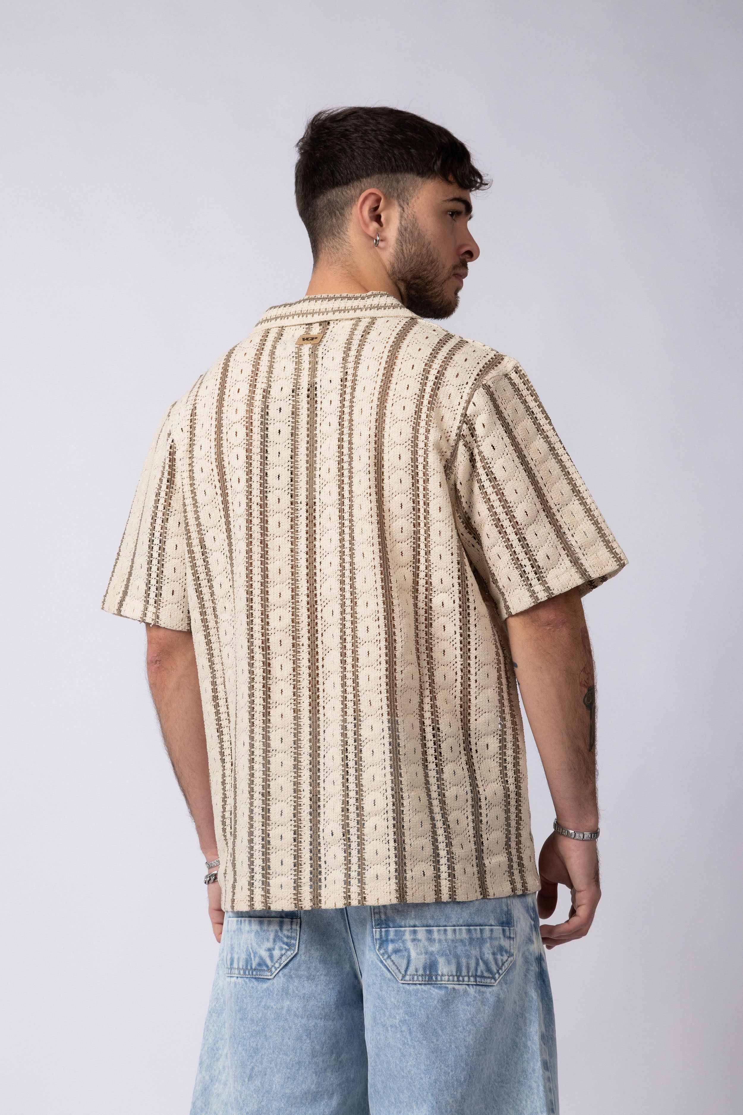 Camisa Manga Corta Crochet Steam Beige