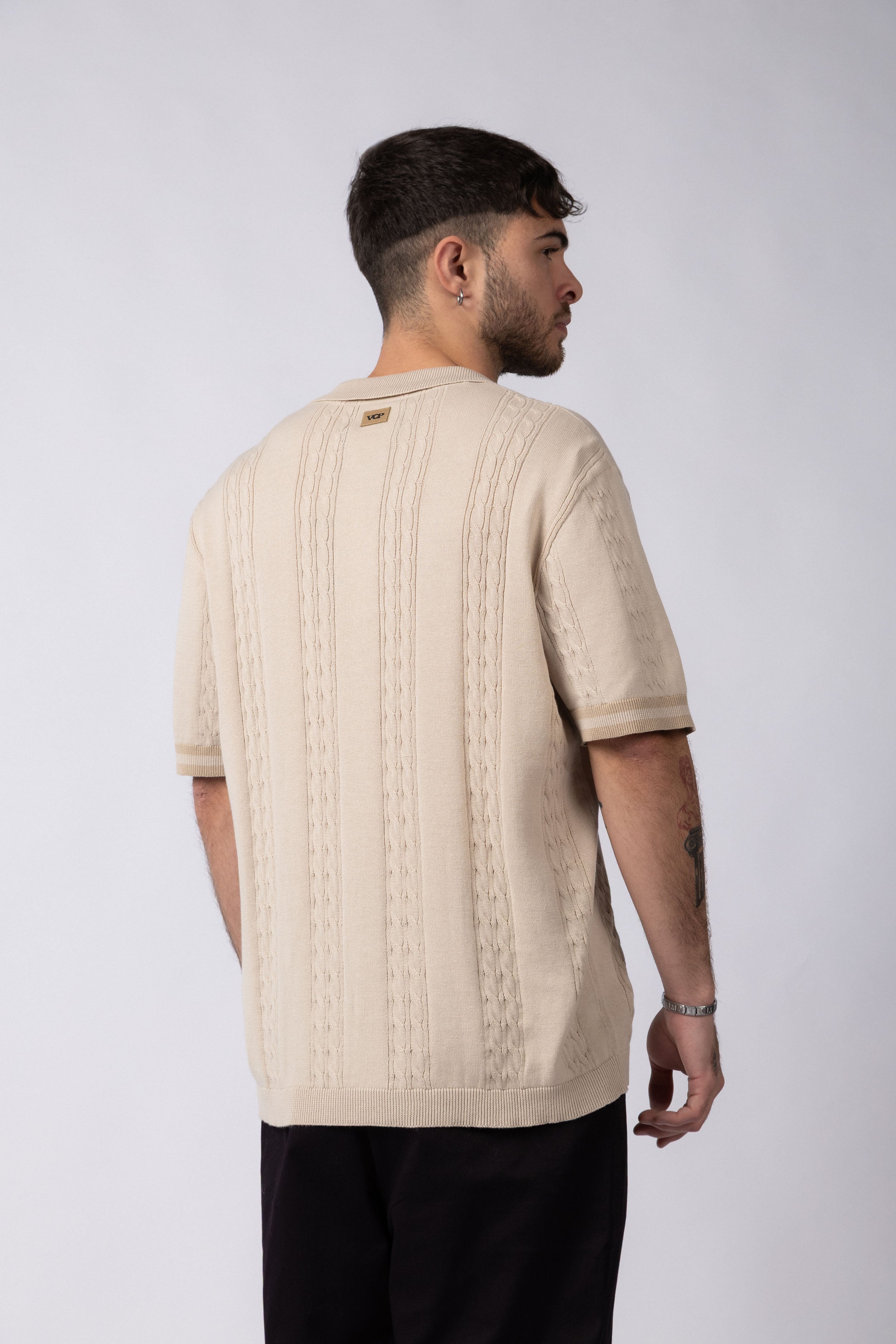 Camisa Manga Corta Tejida Mist Beige
