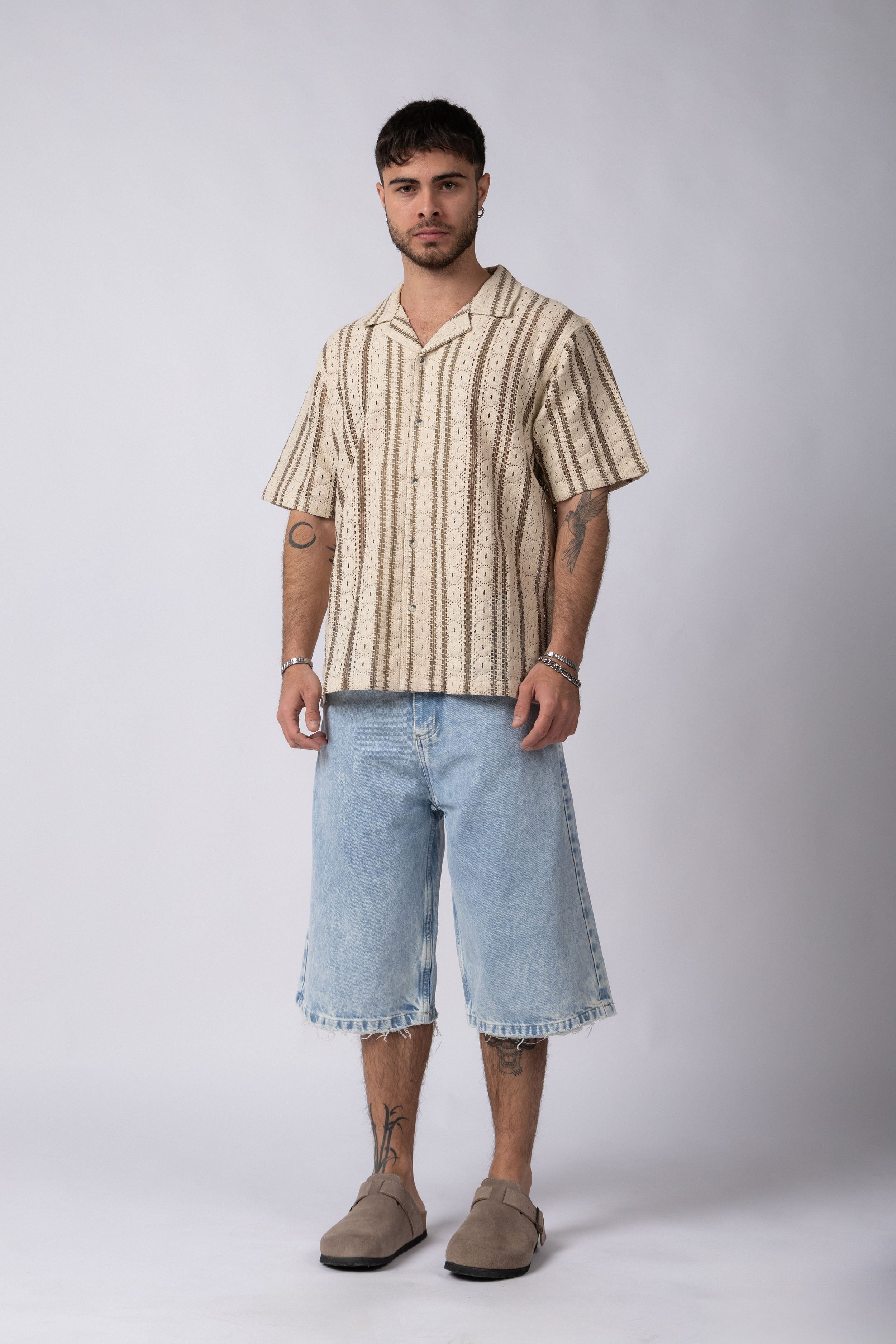 Camisa Manga Corta Crochet Steam Beige