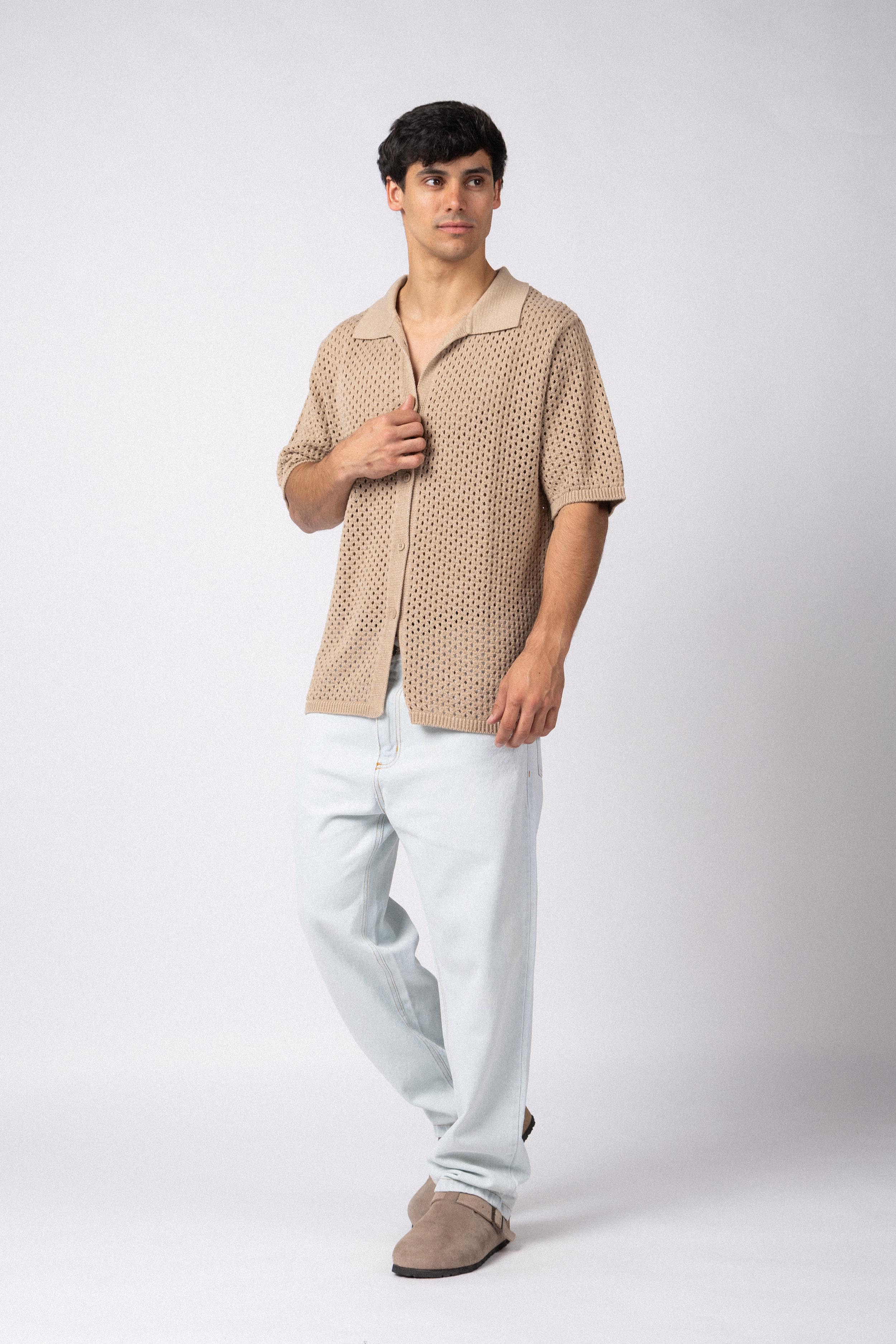 Camisa Manga Corta Tejida Lumen Beige