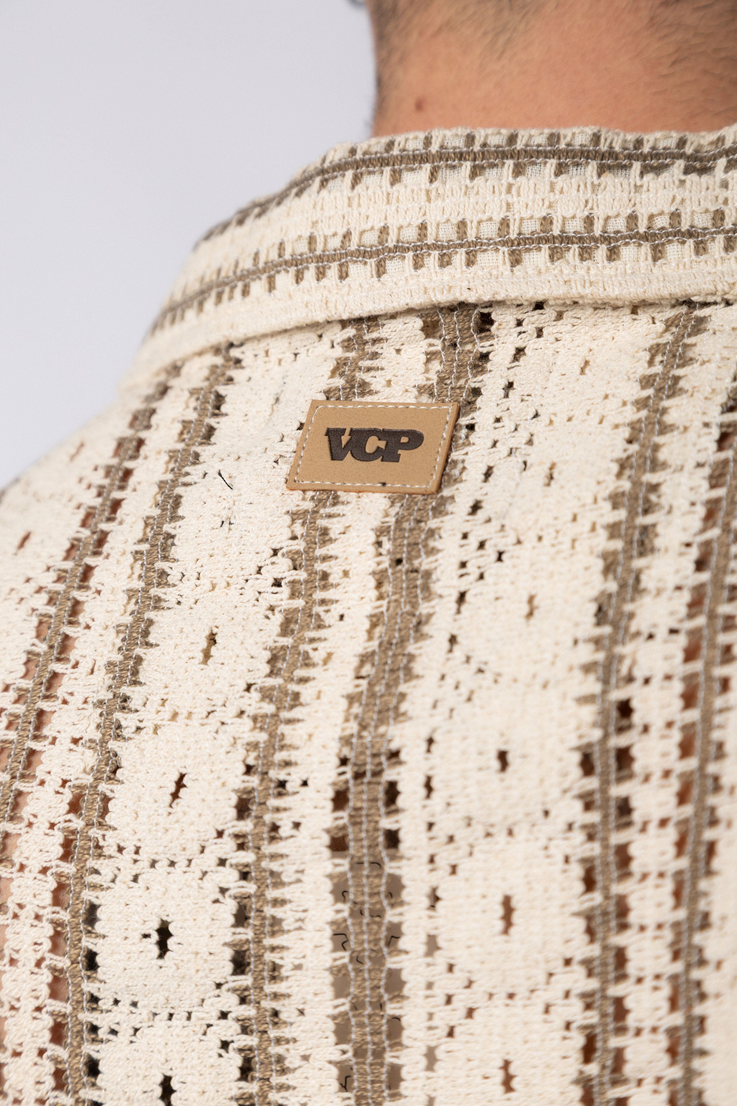 Camisa Manga Corta Crochet Steam Beige