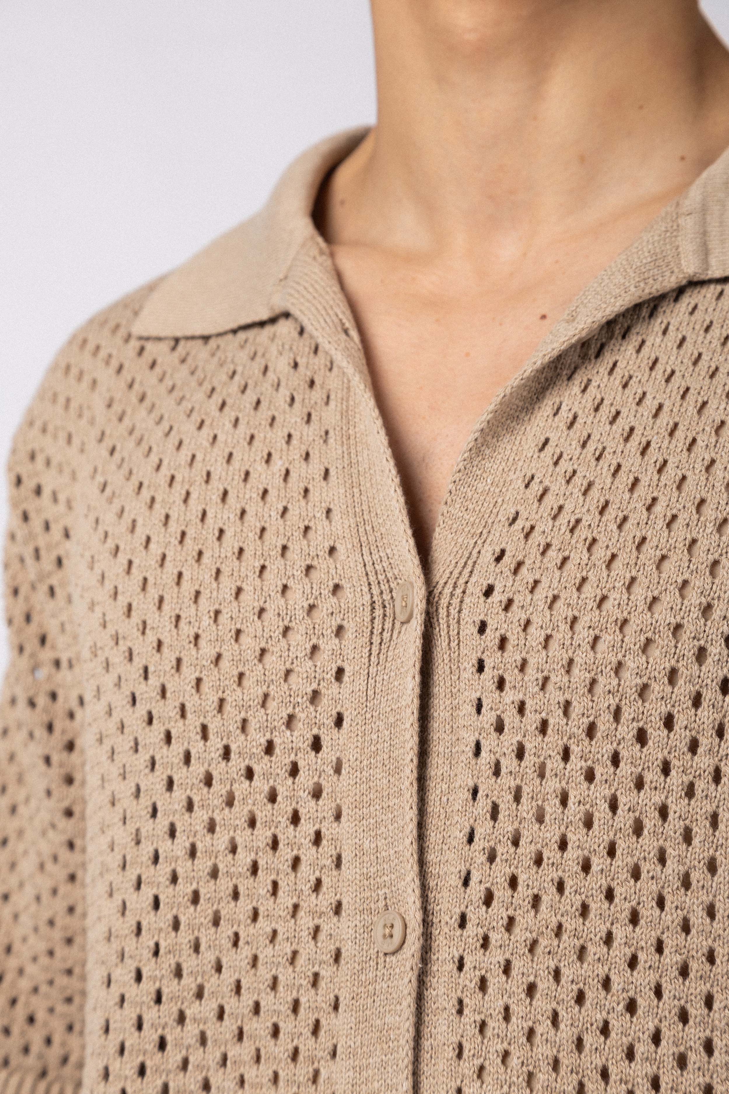 Camisa Manga Corta Tejida Lumen Beige