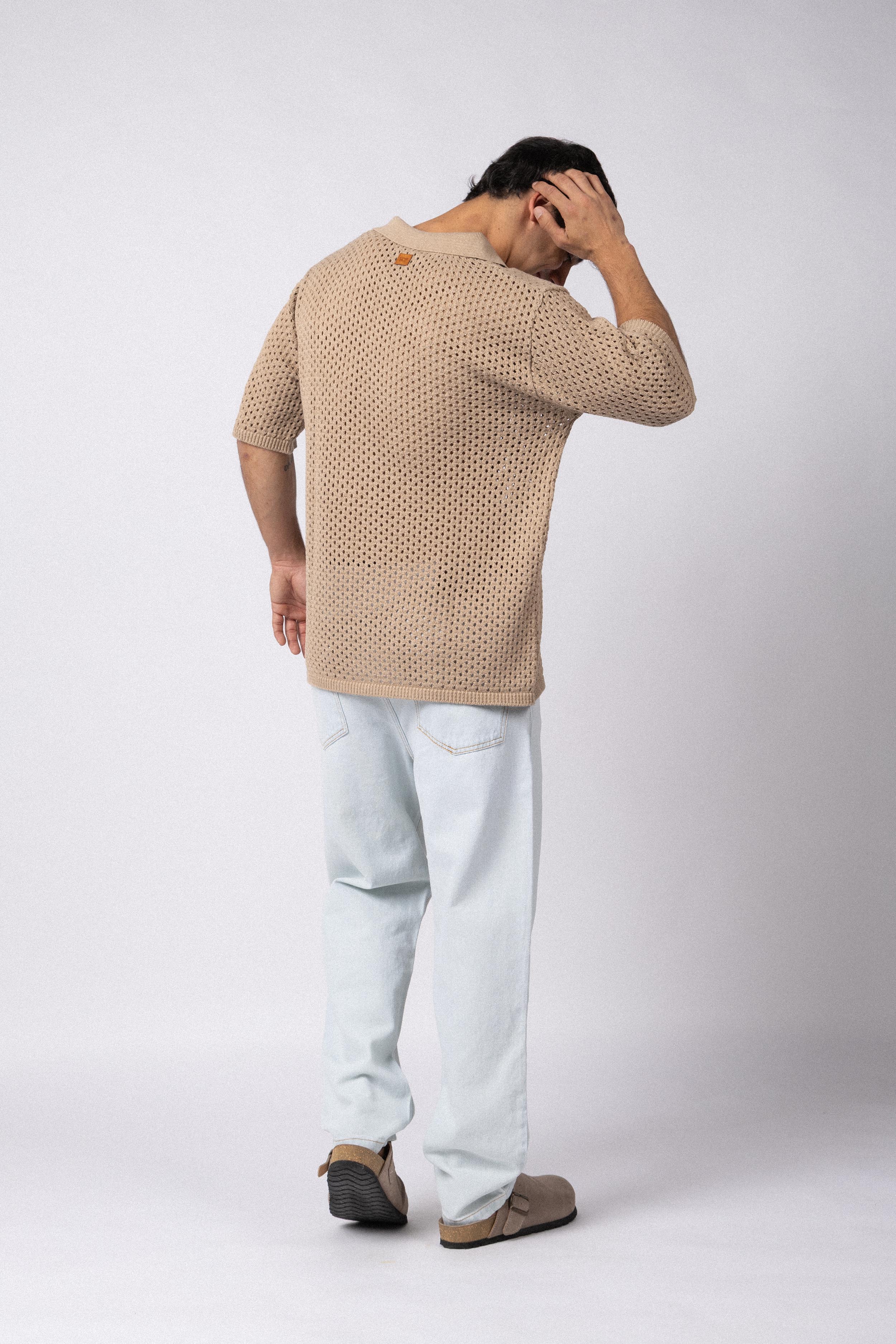 Camisa Manga Corta Tejida Lumen Beige