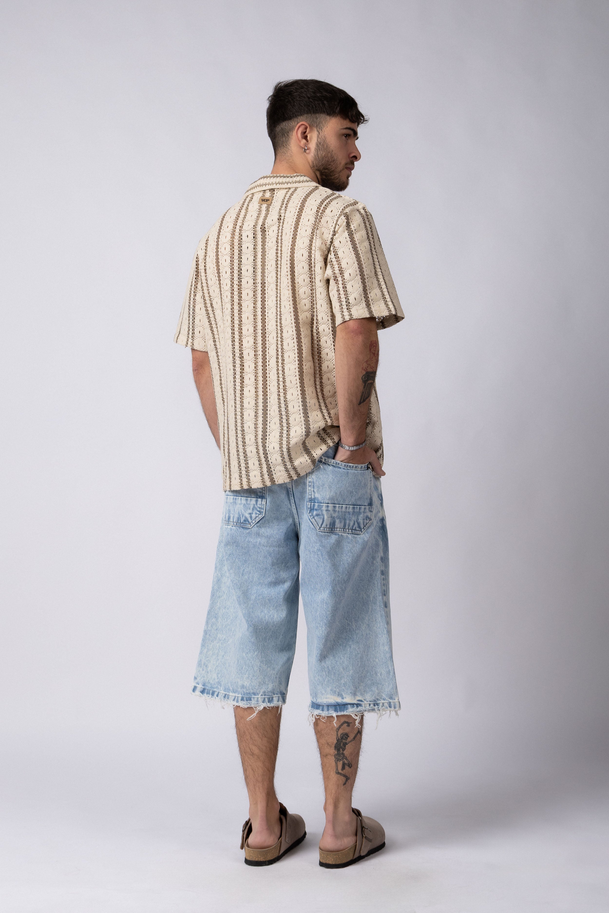 Camisa Manga Corta Crochet Steam Beige